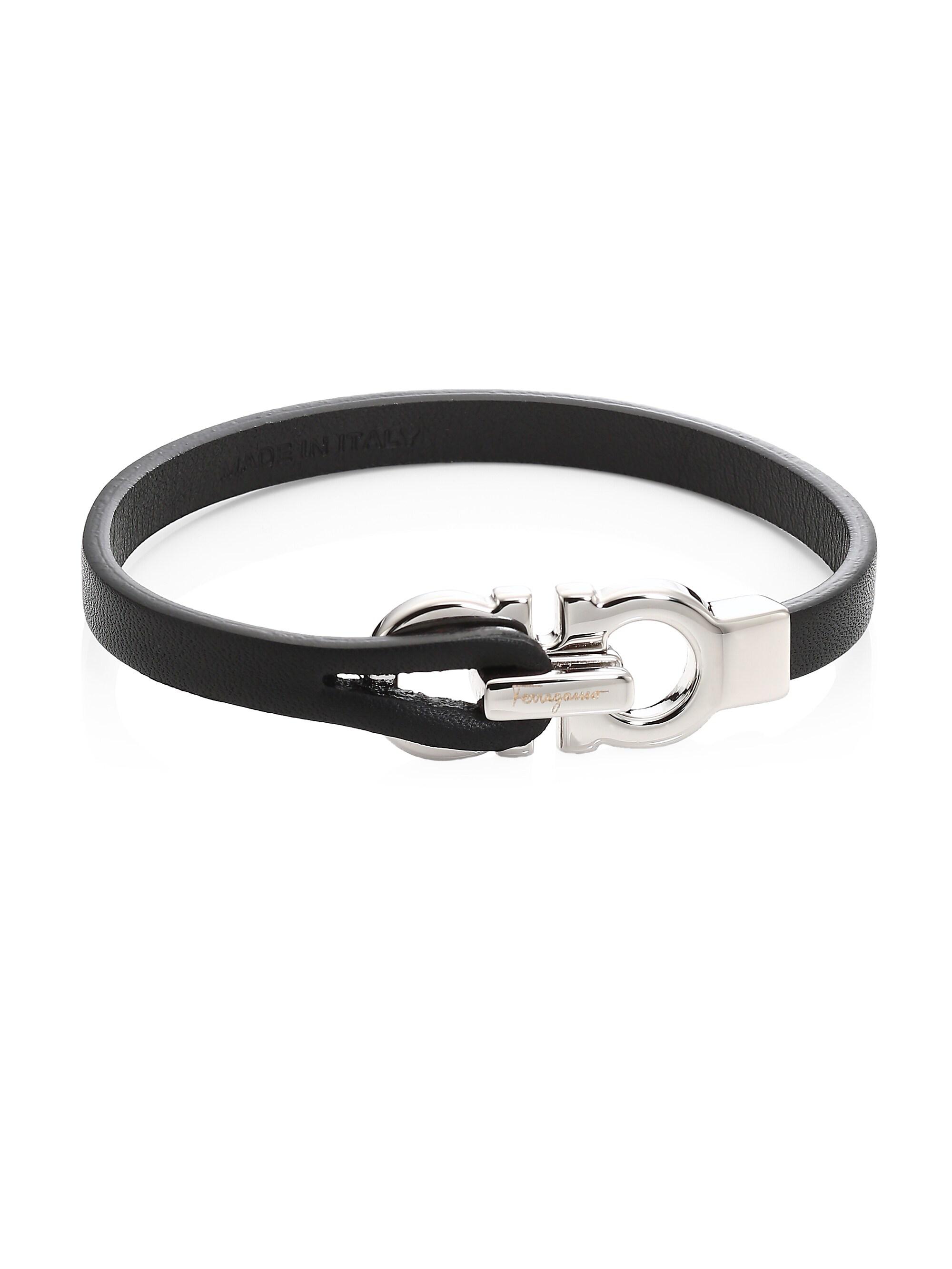 FERRAGAMO Men's Double Gancini Leather Bracelet - Brown