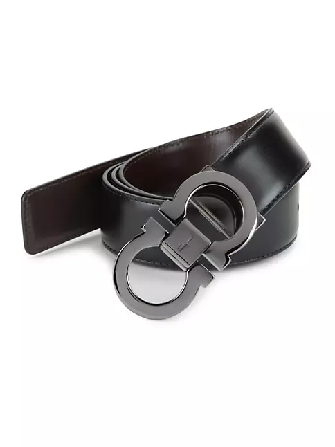 SALVATORE FERRAGAMO Gancini Buckle Reversible Belt Black Size 43