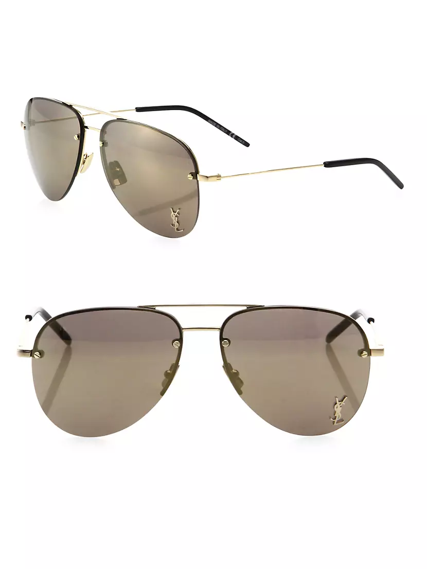 Shop Saint Laurent Monogram 59MM Aviator Sunglasses