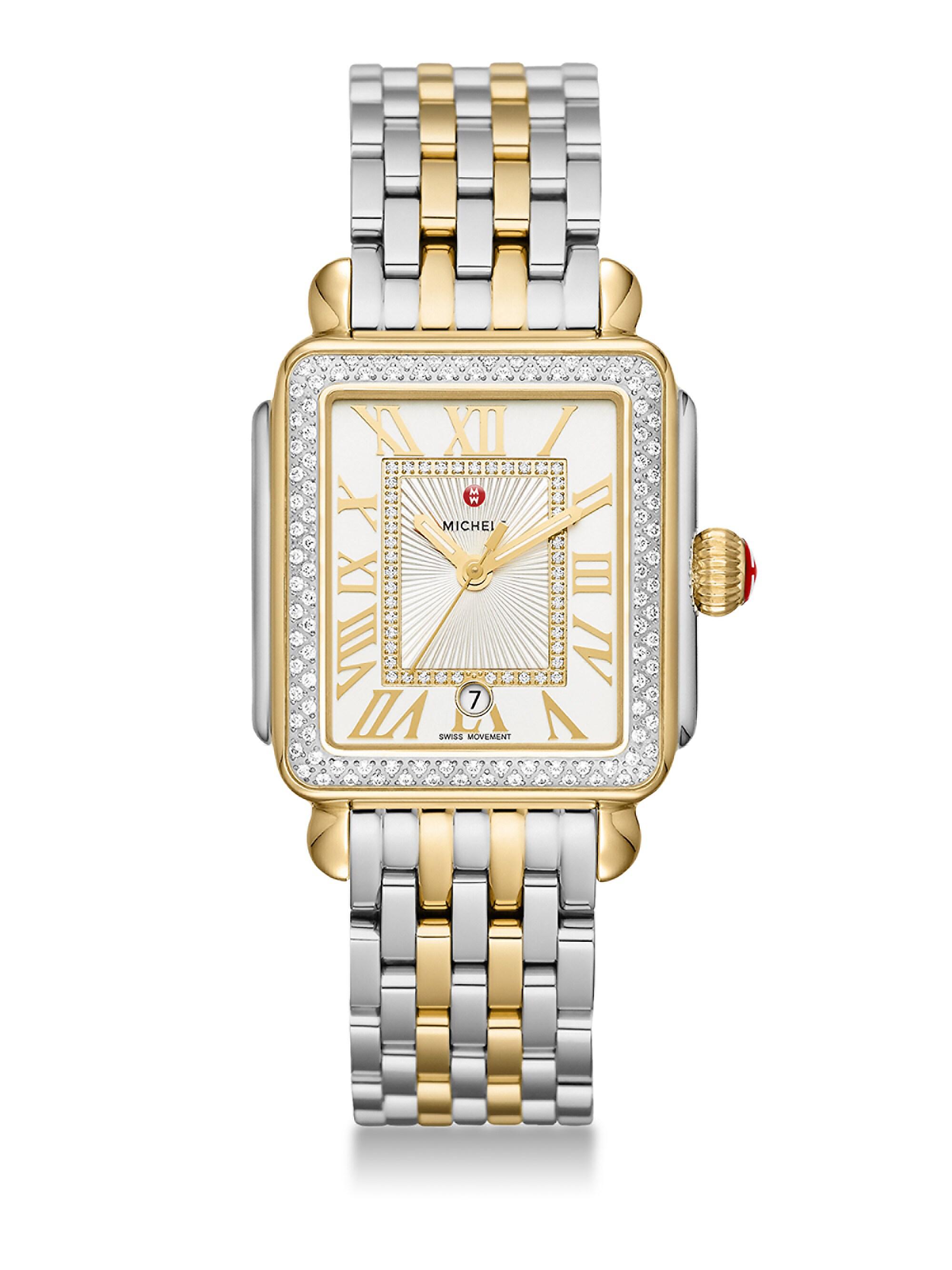 Michele Women's Deco Madison Diamond & Two-Tone Stainless Steel Bracelet Watch