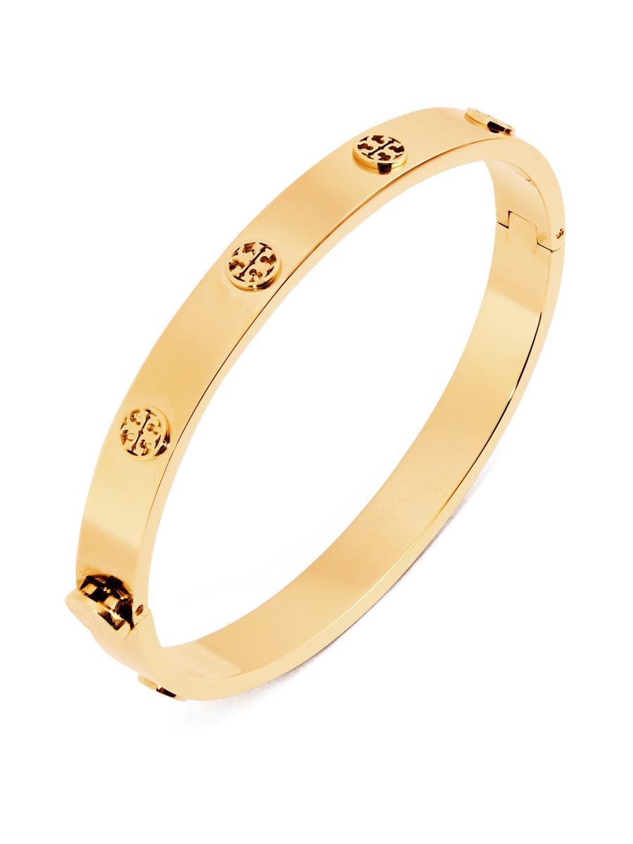 Tory Burch Goldtone Logo Stud Hinged Bangle Bracelet | Saks