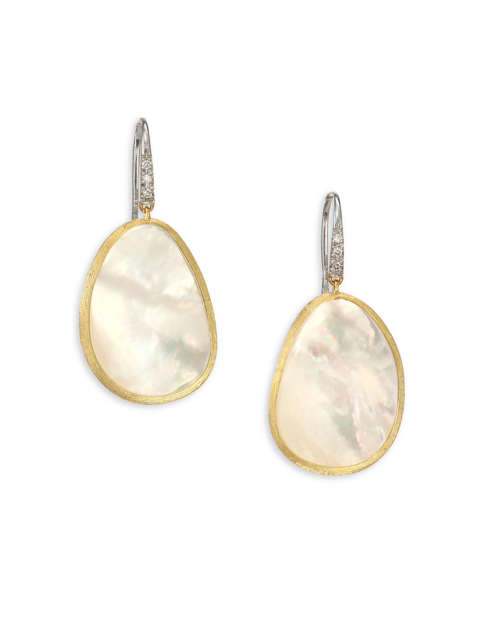 Marco Bicego Lunaria Diamond, Mother-Of-Pearl & 18K Yellow Gold Drop Earrings - Gold
