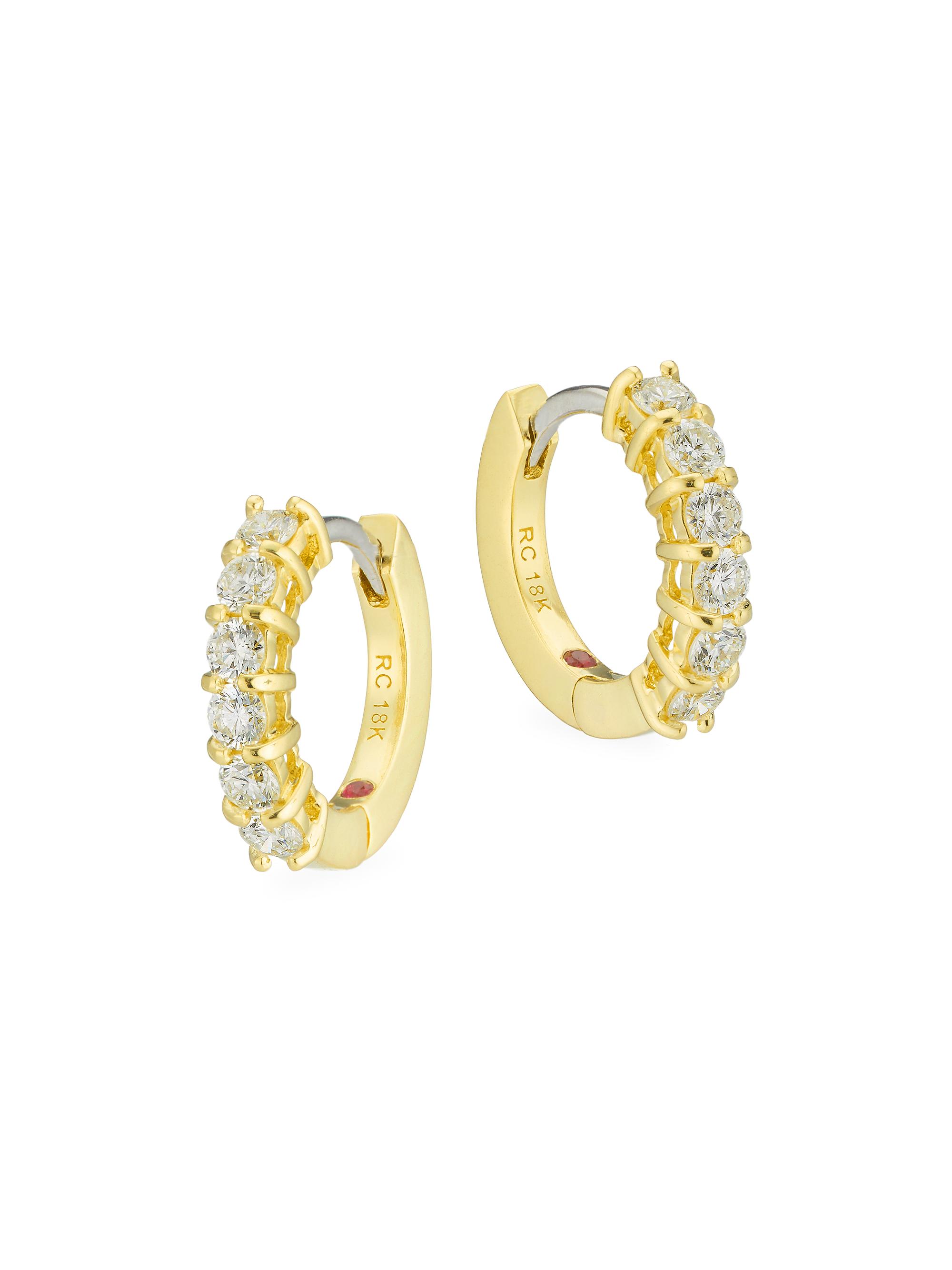 Roberto Coin Women's 18K Yellow Gold & 0.70 TCW Diamond Huggie Hoop Earrings/15MM - Yellow Gold