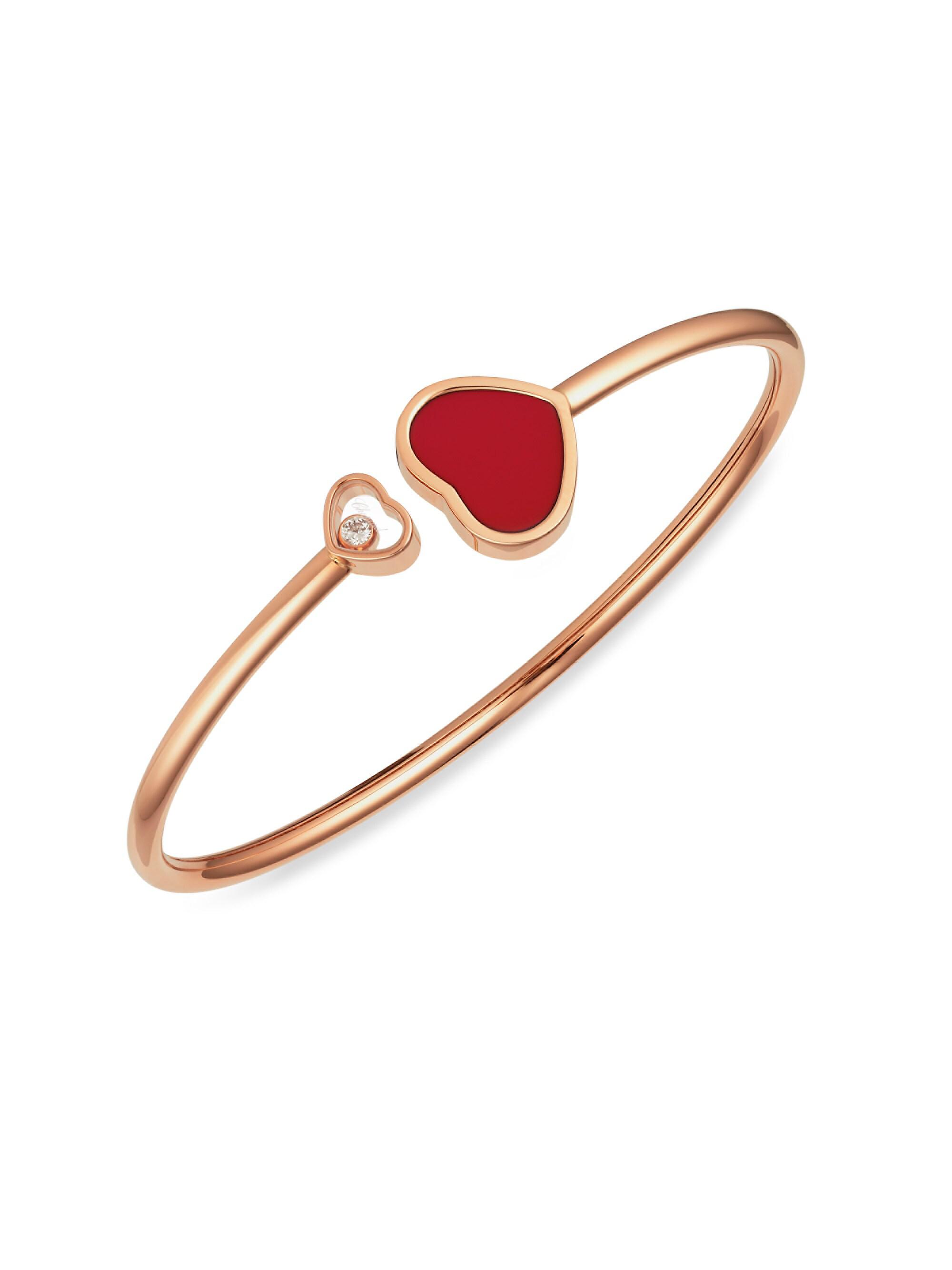 Chopard Women's Happy Hearts 18K Rose Gold, Diamond & Red Stone Bangle - Rose Gold