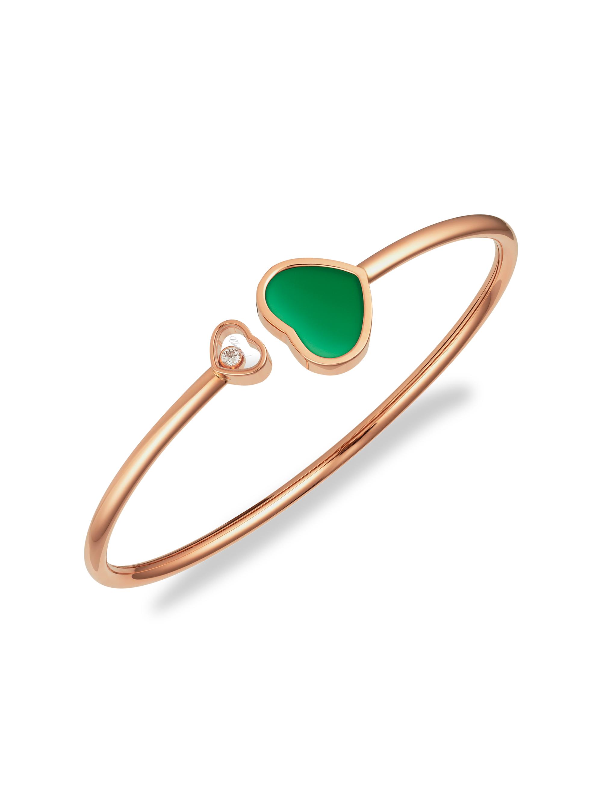 Chopard Women's Happy Hearts 18K Rose Gold, Diamond & Green Agate Bangle - Rose Gold