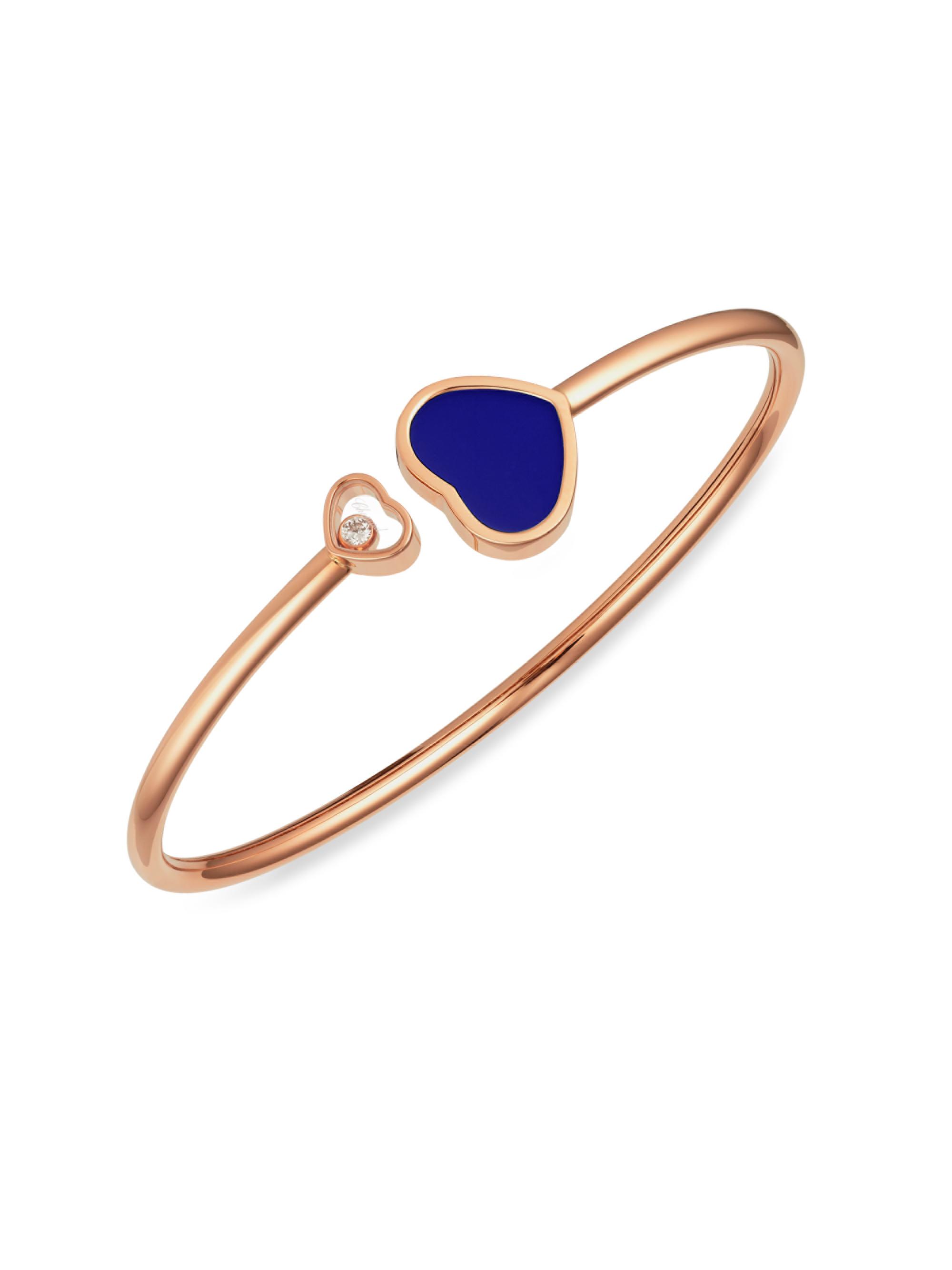 Chopard Women's Happy Hearts 18K Rose Gold, Diamond & Blue Stone Bangle - Lapis