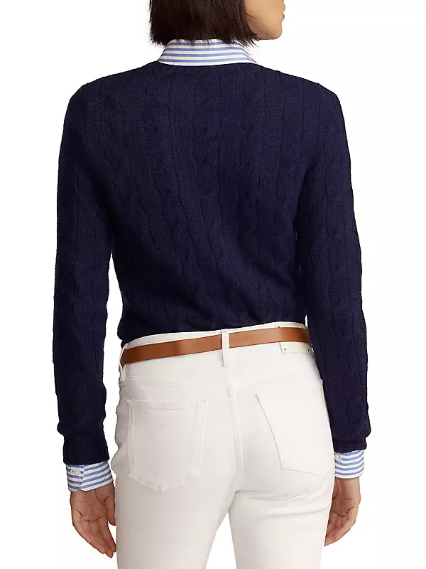 Ralph Lauren Collection Women's Long Sleeve Crewneck Sweater in Lux Navy Blue Size Medium | Cashmere
