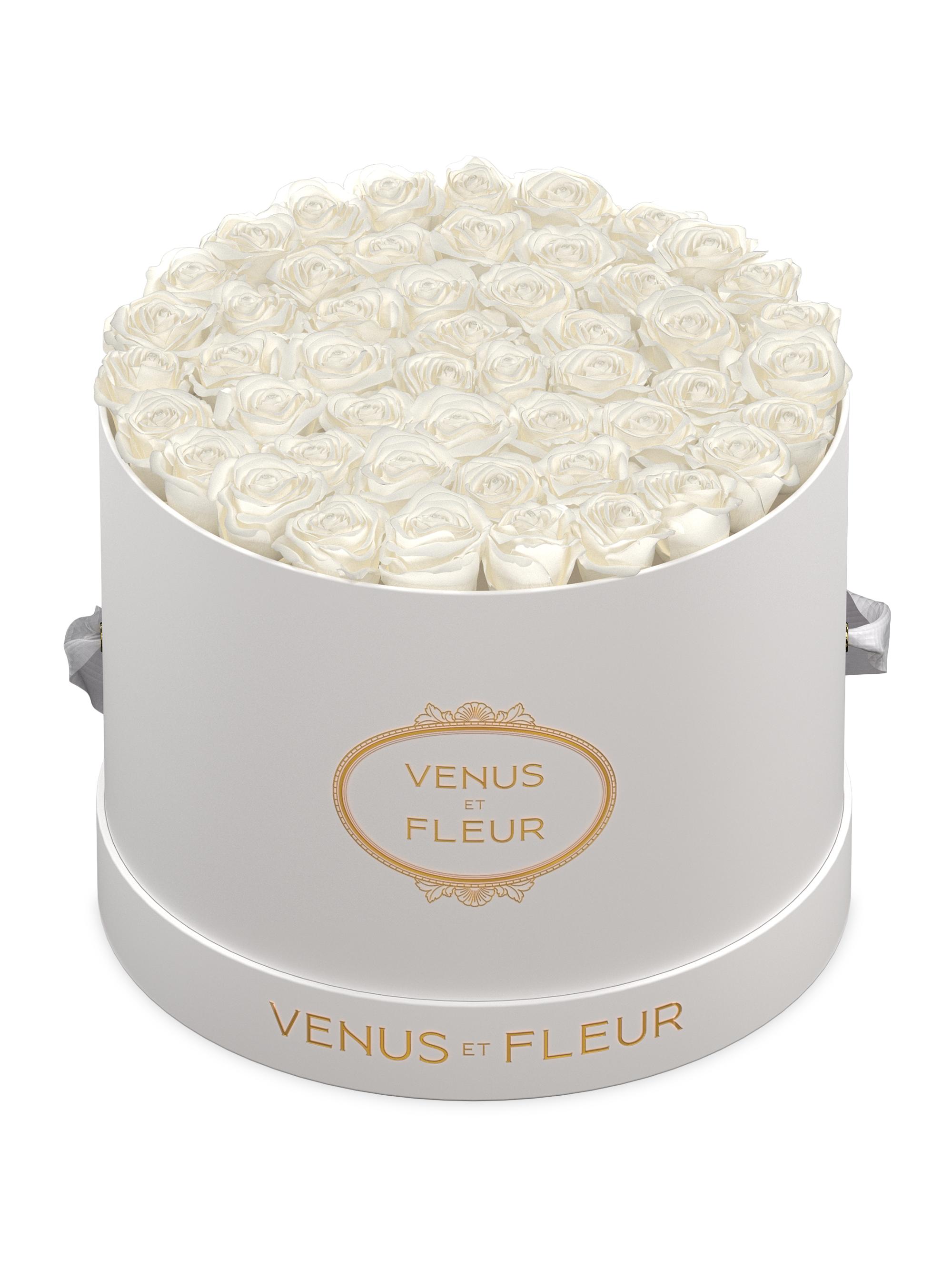 Venus et Fleur Large Round Box with Eternity Roses - White