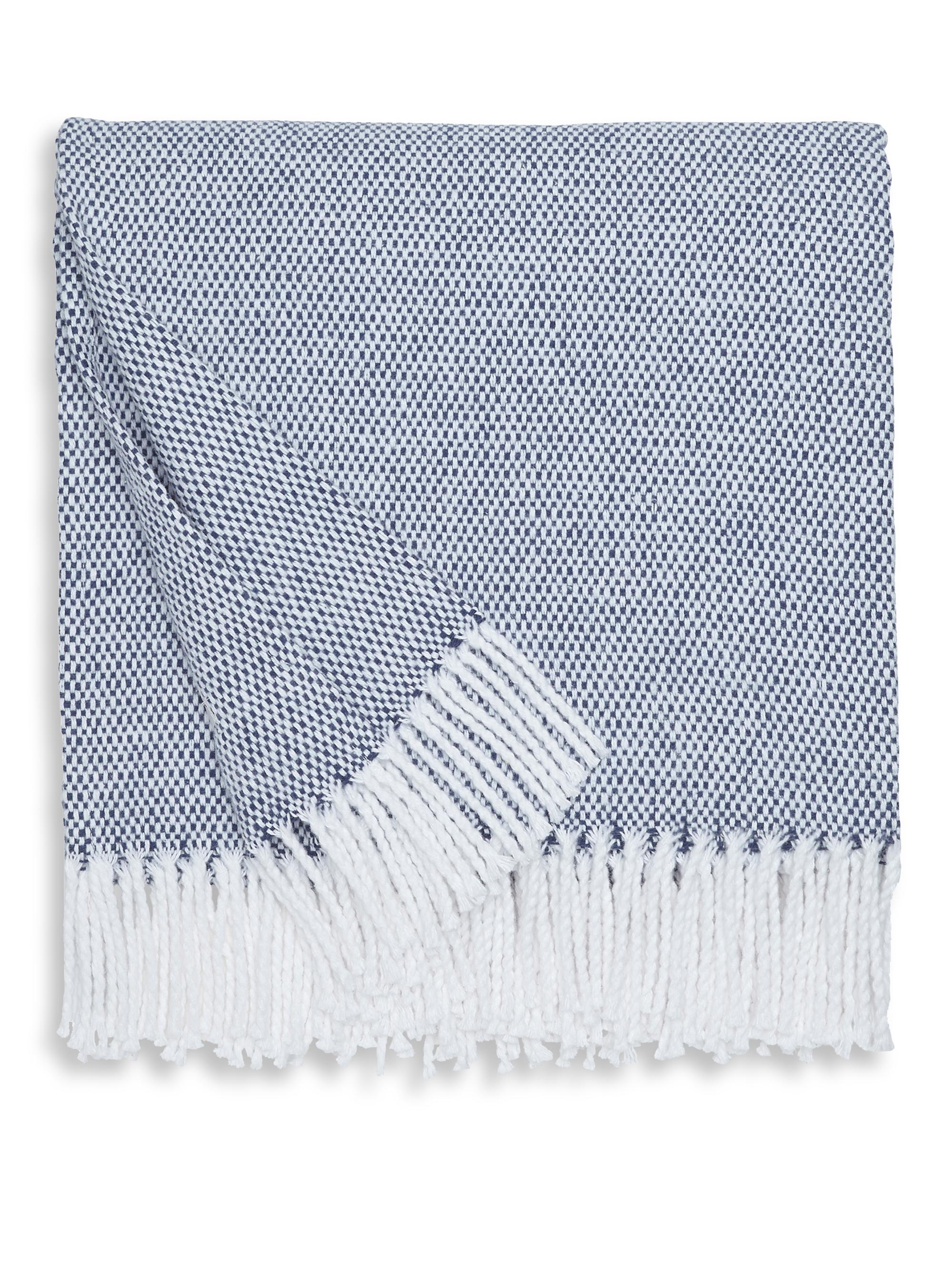 Sferra Terzo Fringed Cotton Throw - Navy