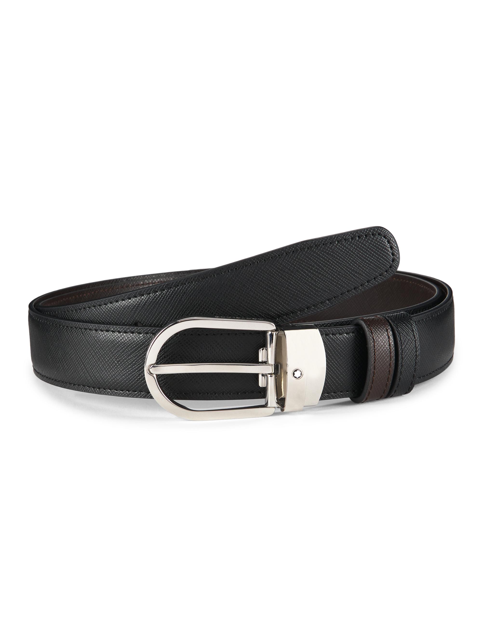 Montblanc Men's Horseshoe Cut-to-Size Leather Belt - Black
