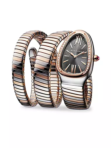Serpenti Tubogas Rose Gold, Stainless Steel & Diamond Double Twist Watch