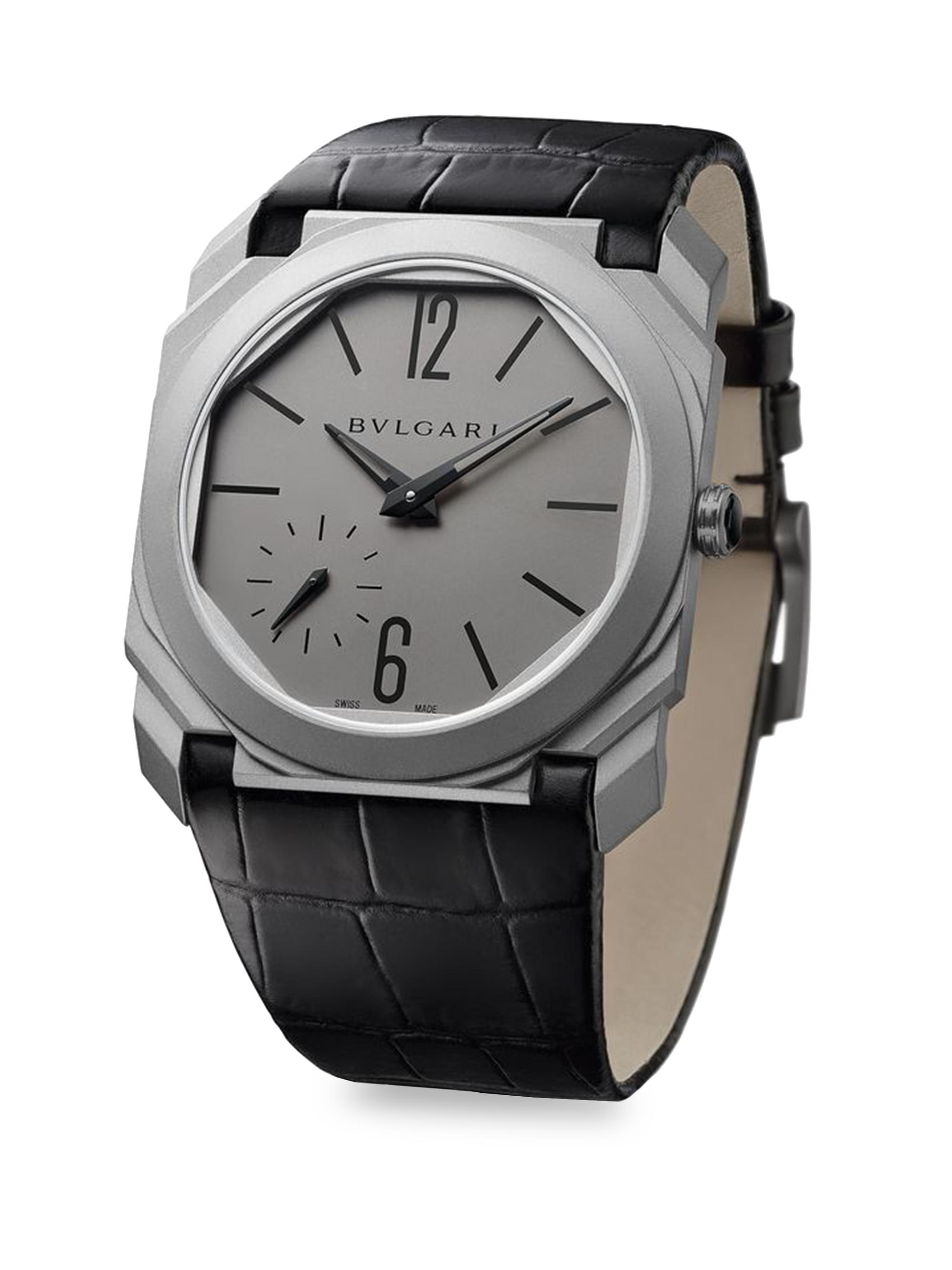 BVLGARI Octo Finissimo Titanium & Alligator Strap Watch - Gray