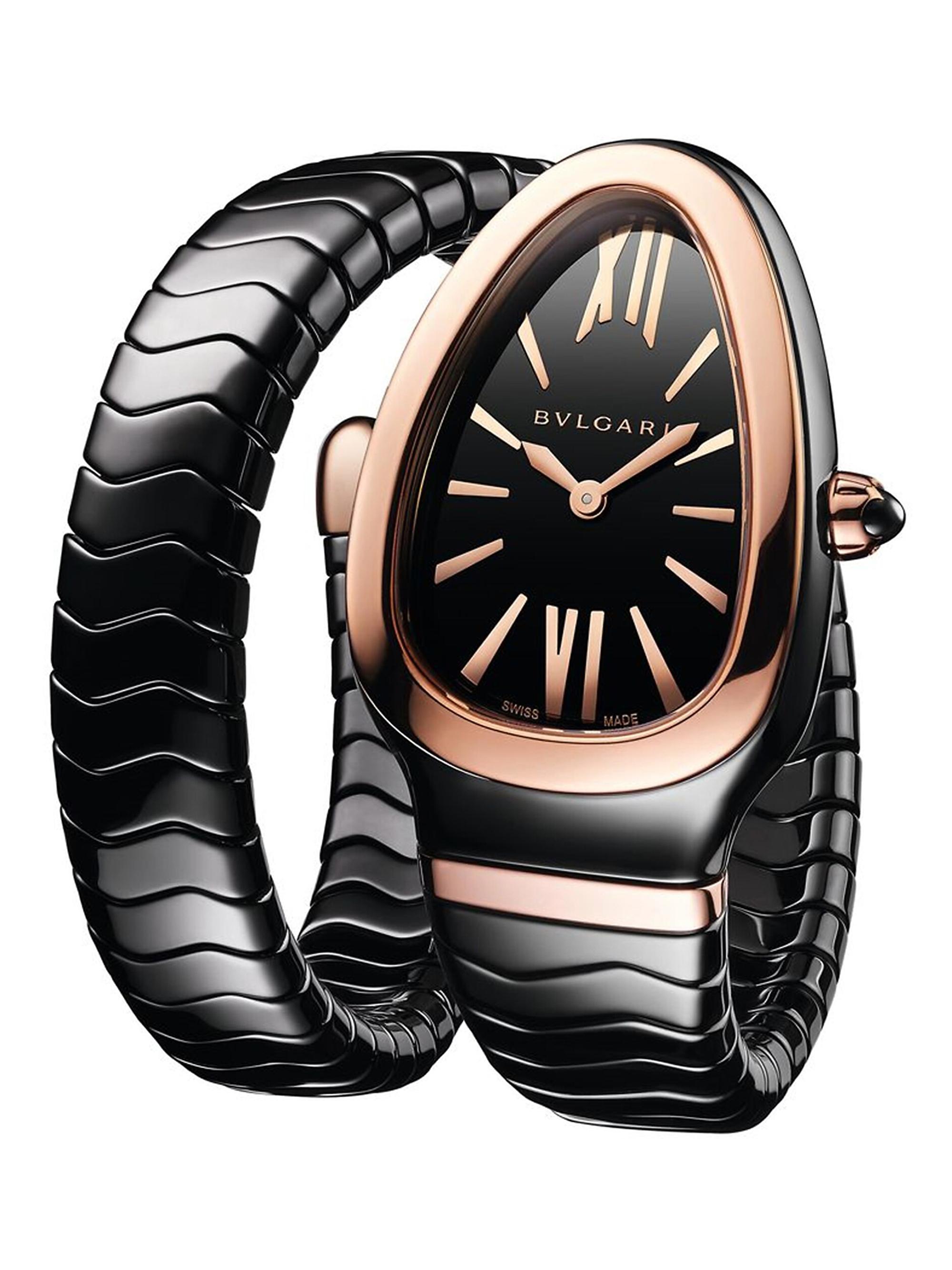 BVLGARI Women's Serpenti Spiga Rose Gold & Black Ceramic Single Twist Watch
