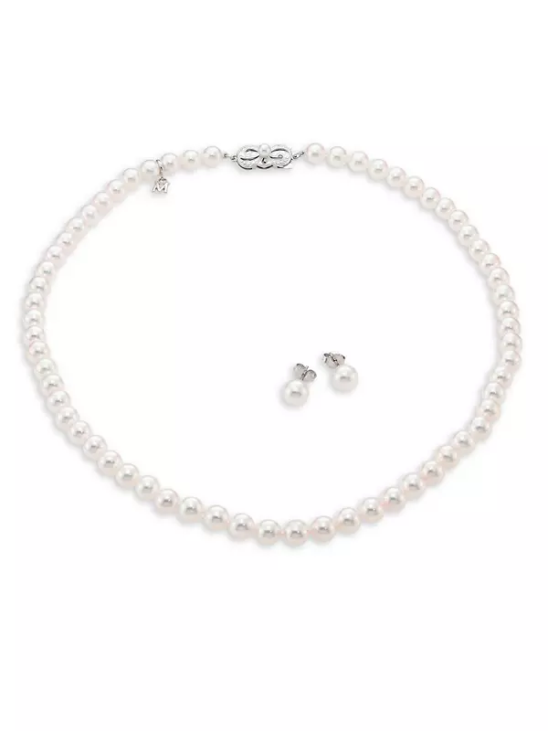 7-6MM Akoya Pearl Stud Earrings & Necklace Gift Set