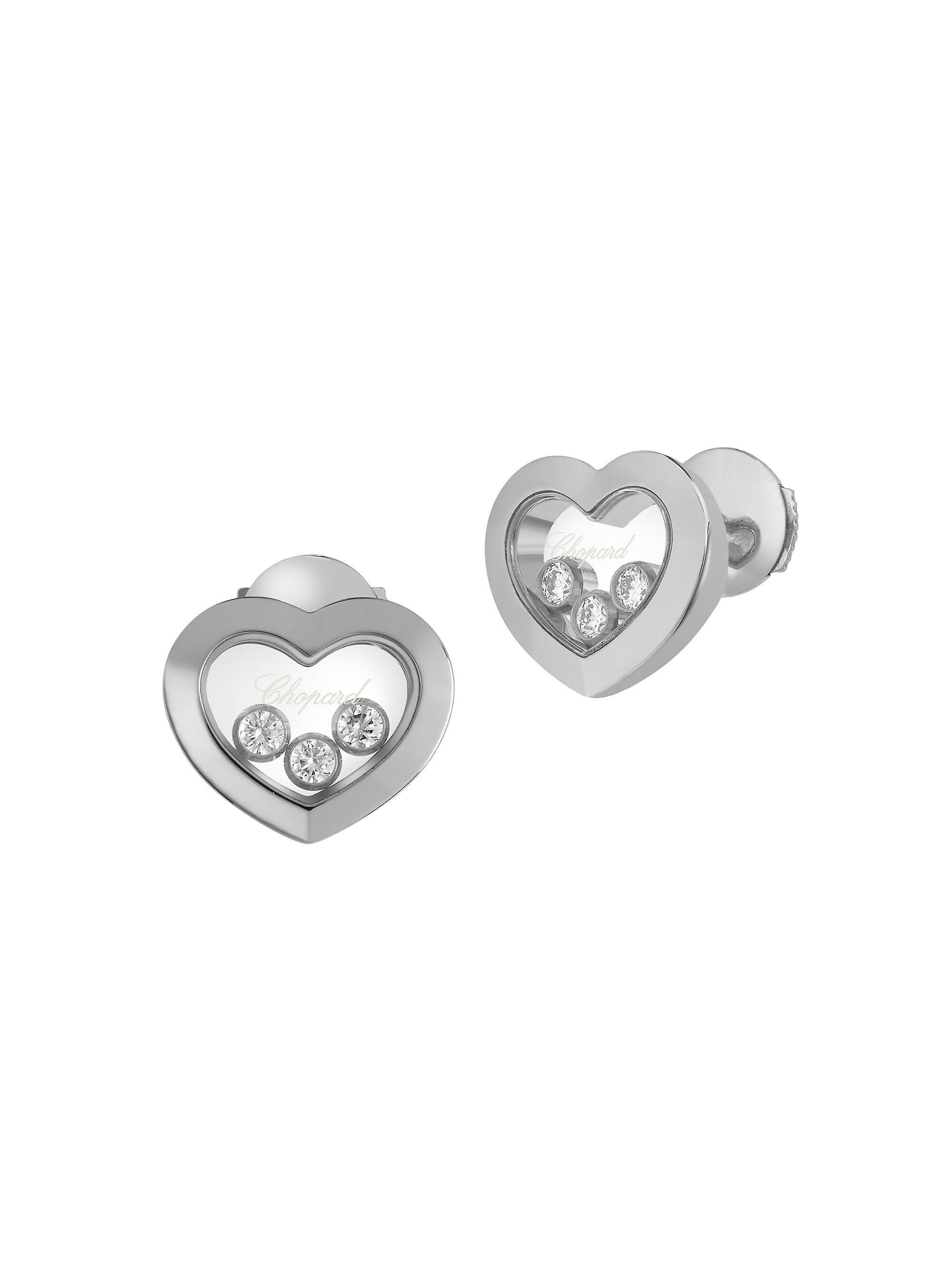 Chopard Women's Happy Diamonds Heart 18K White Gold Stud Earrings - White Gold