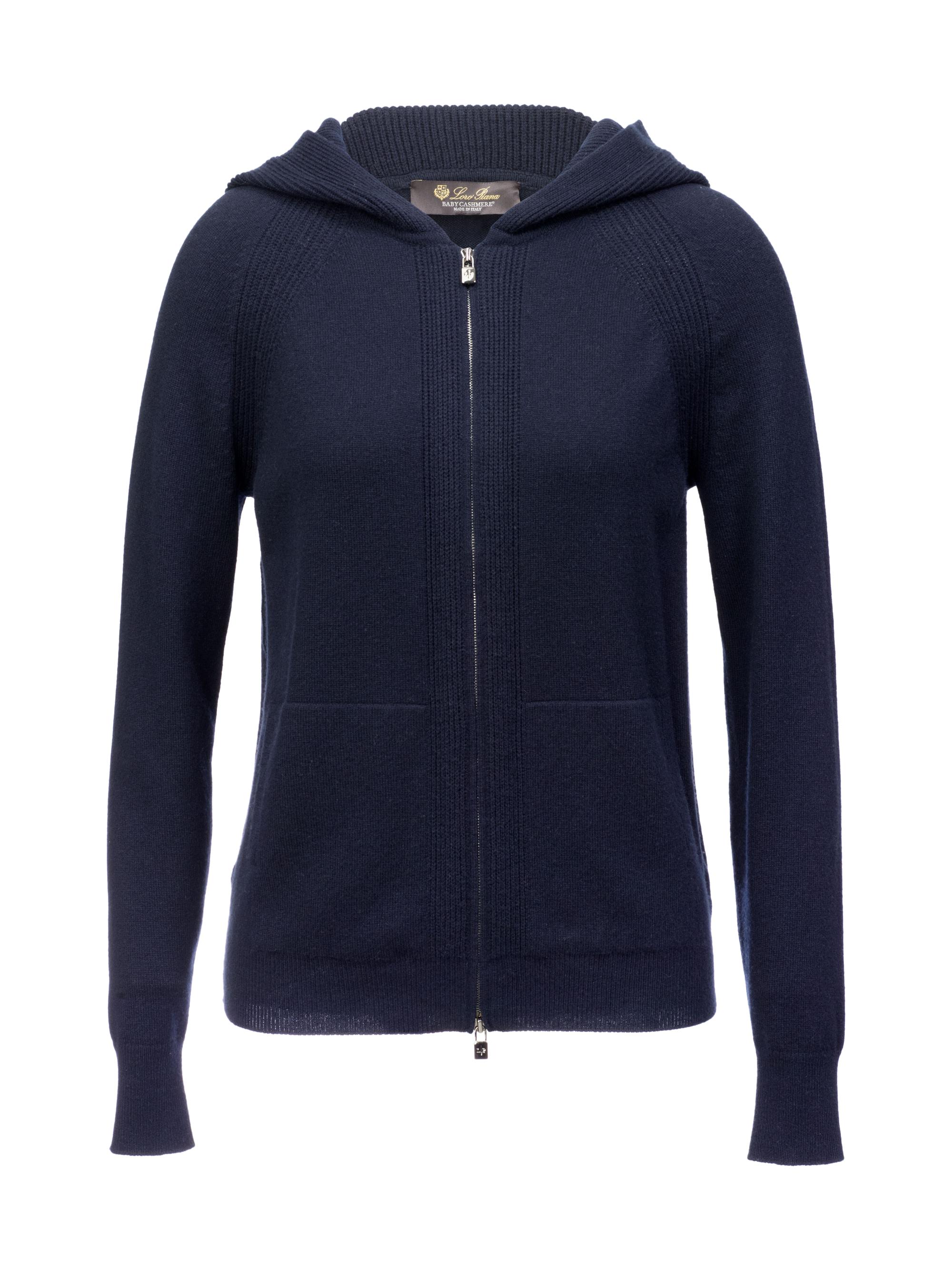 Loro Piana Women's Hooded Cashmere Knit Zip Sweater - Blue Navy
