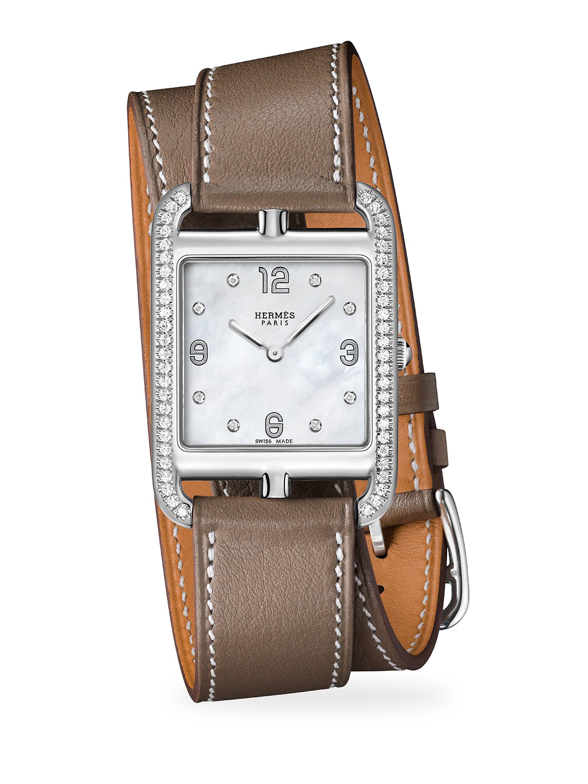HERMÈS Women's Cape Cod Stainless Steel, 0.61 TCW Diamond & Leather Strap Watch/29MM