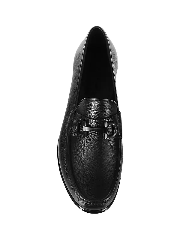 Salvatore Ferragamo Men's Black Leather Gancini Loafers, Size 9