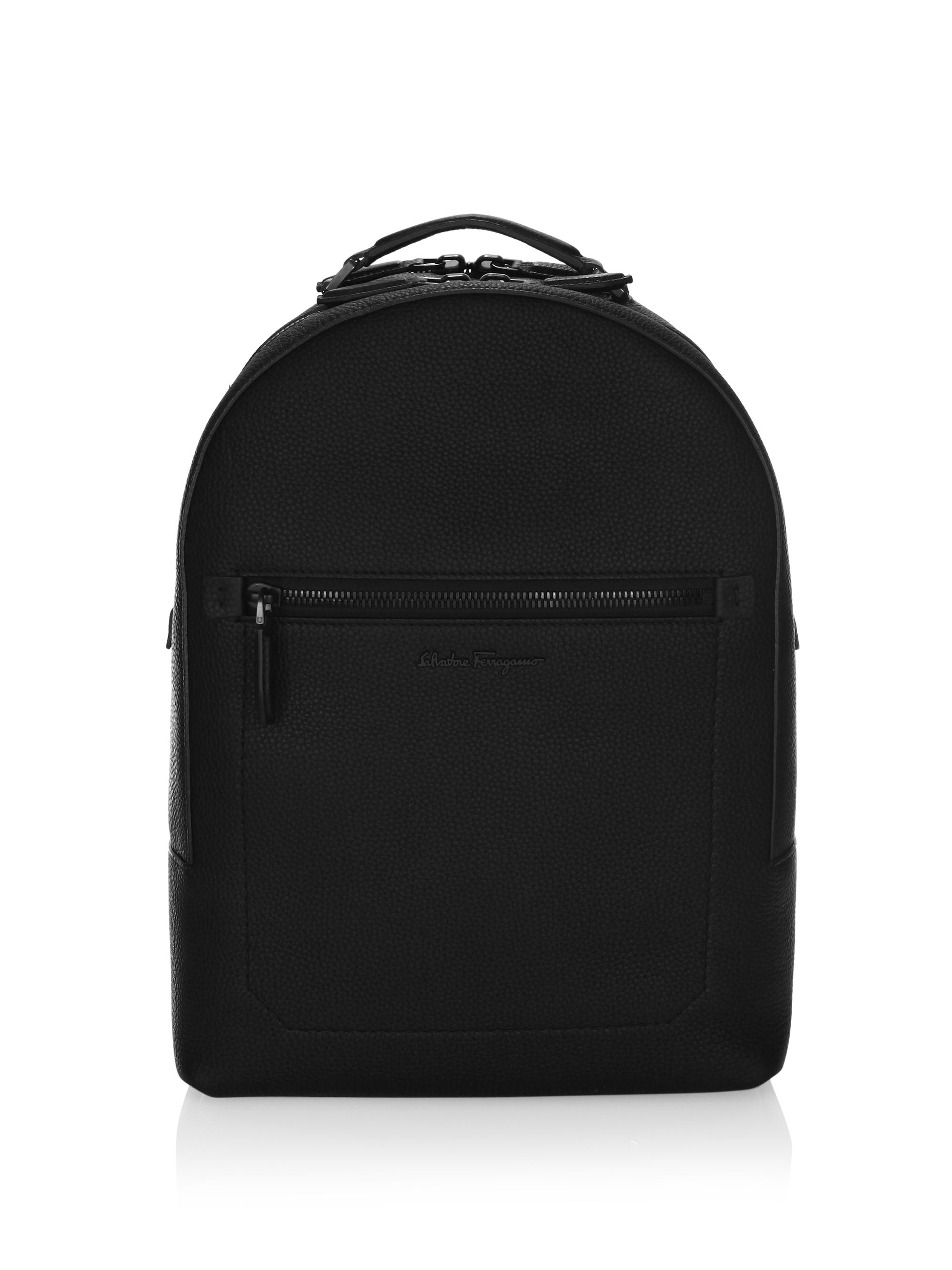 FERRAGAMO Men's Muflone Metallic Leather Backpack - Black