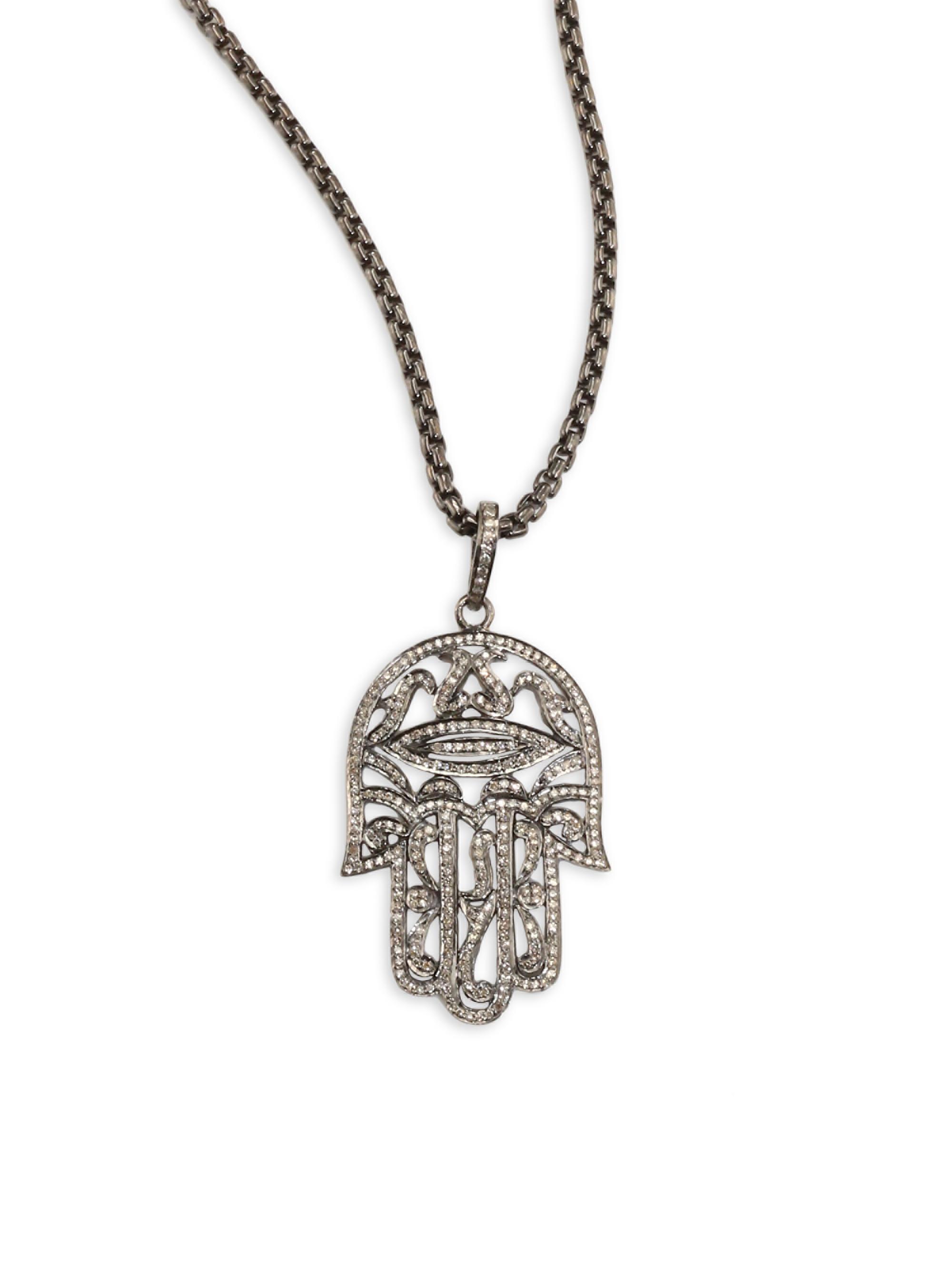 Nina Gilin Women's Diamond Hamsa Pendant Necklace - Black Rhodium Silver
