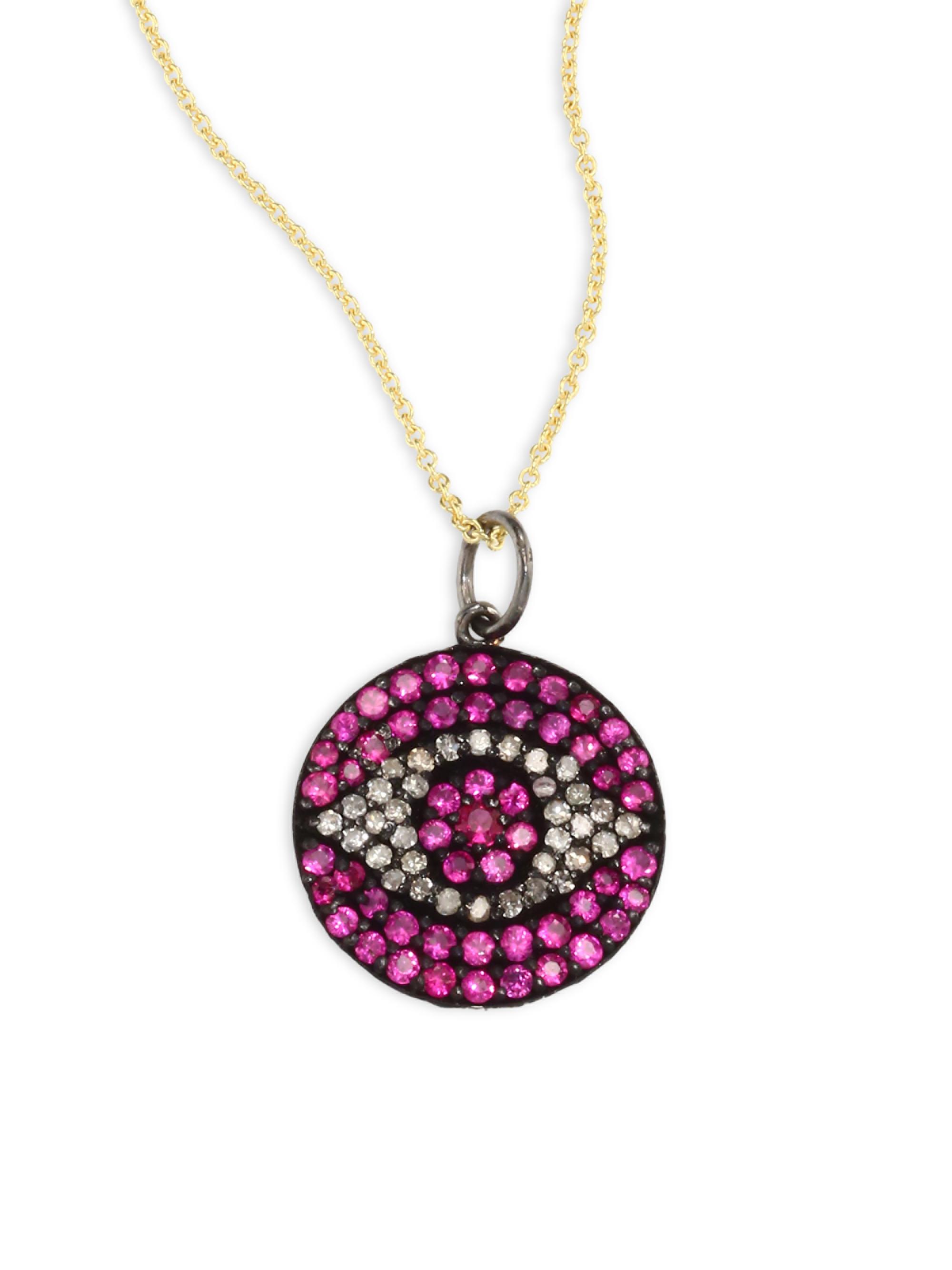 Nina Gilin Women's Diamond & Ruby Evil Eye Pendant Necklace - Gold Ruby