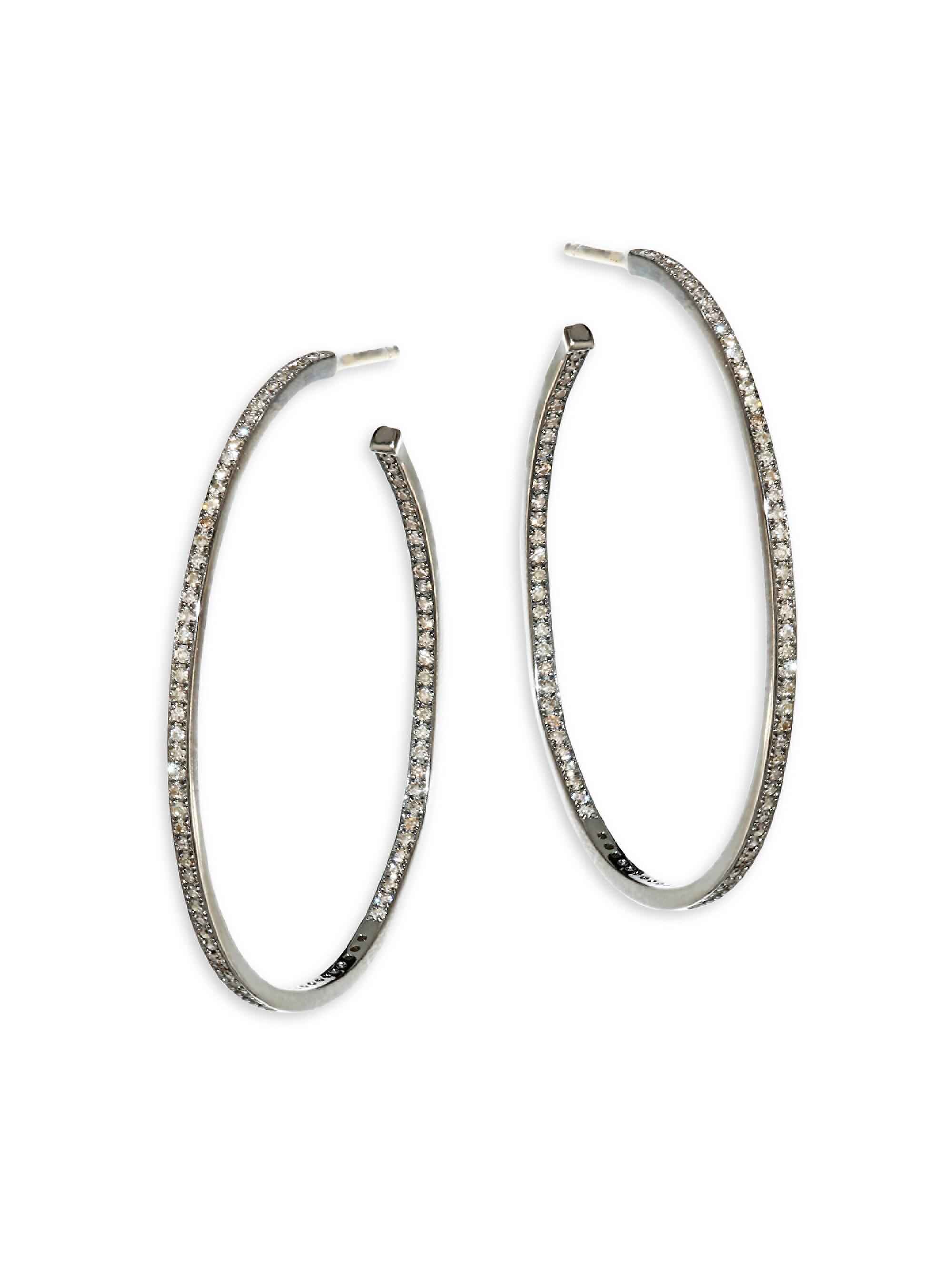 Nina Gilin Women's Diamond Pavé Hoop Earrings/2" - Silver