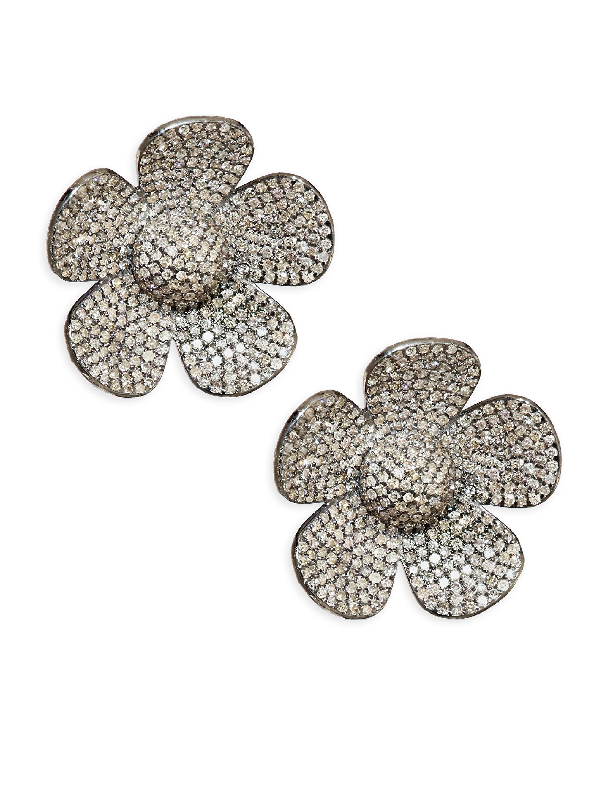 Nina Gilin Women's Flower Diamond Stud Earrings - Silver