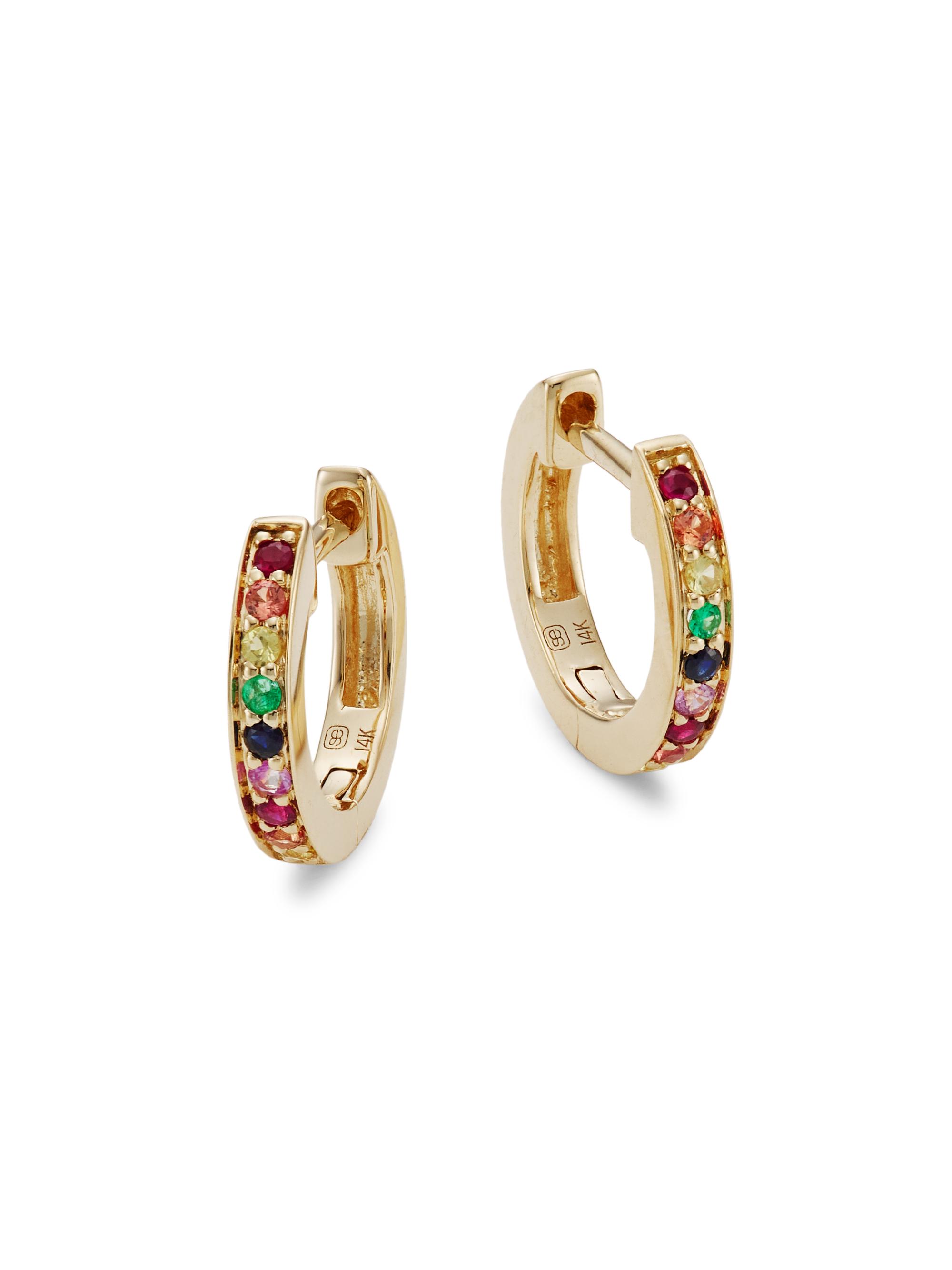 Sydney Evan Women's Rainbow Sapphire Huggie Hoop Earrings - Rainbow