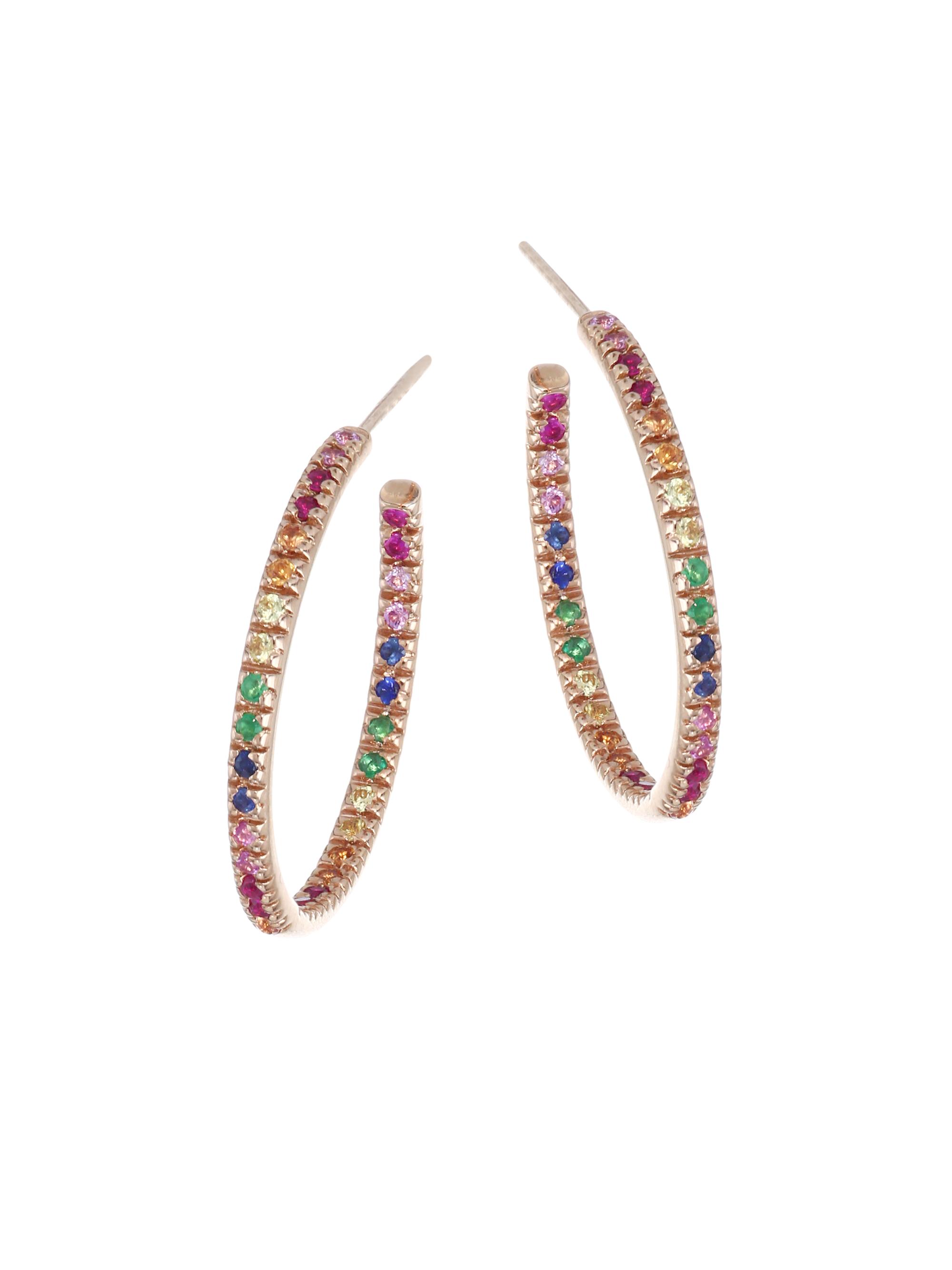 Sydney Evan Women's Rainbow Sapphire & 14K Rose Gold  Hoop Earrings/0.75" - Rainbow