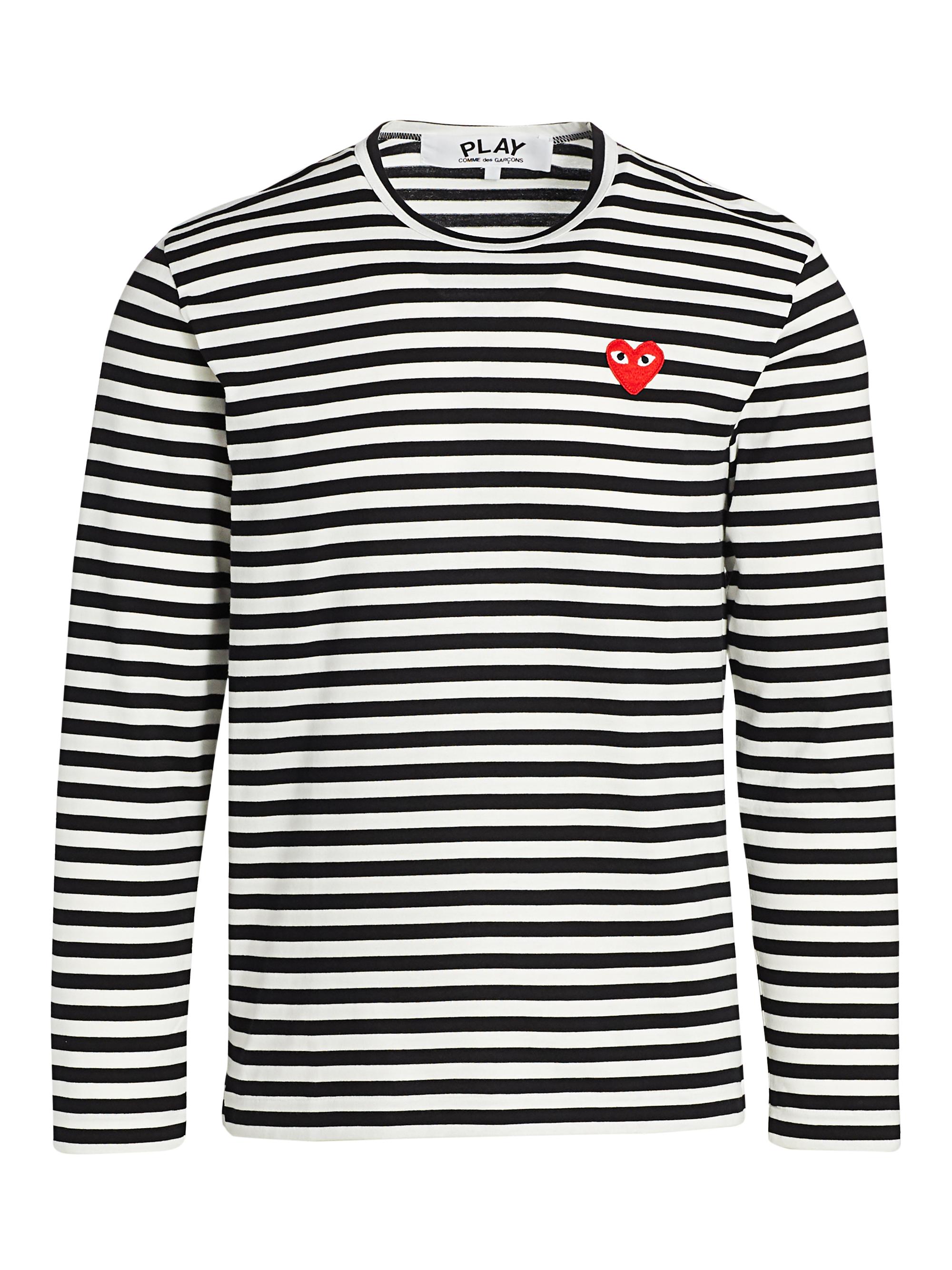 Comme des Garçons PLAY Men's Mini Heart Long-Sleeve Cotton Tee - Black White