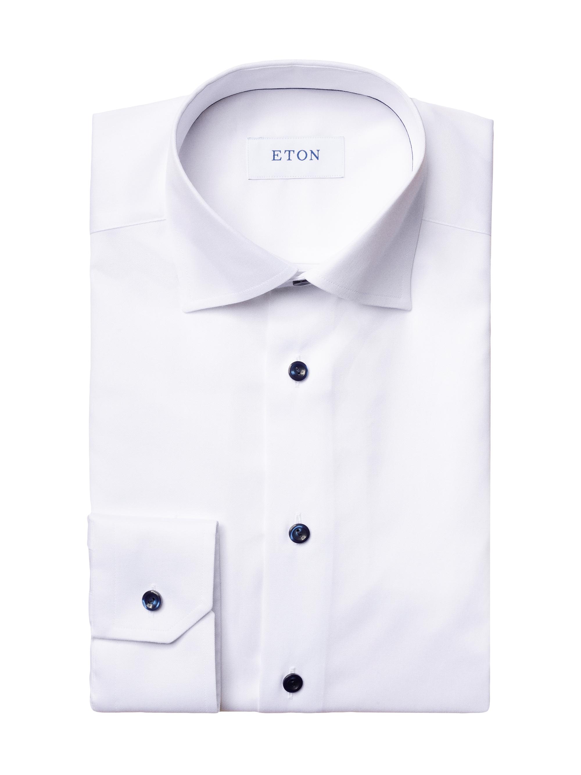 Eton Men's Slim-Fit Twill Dress Shirt with Navy Details - White