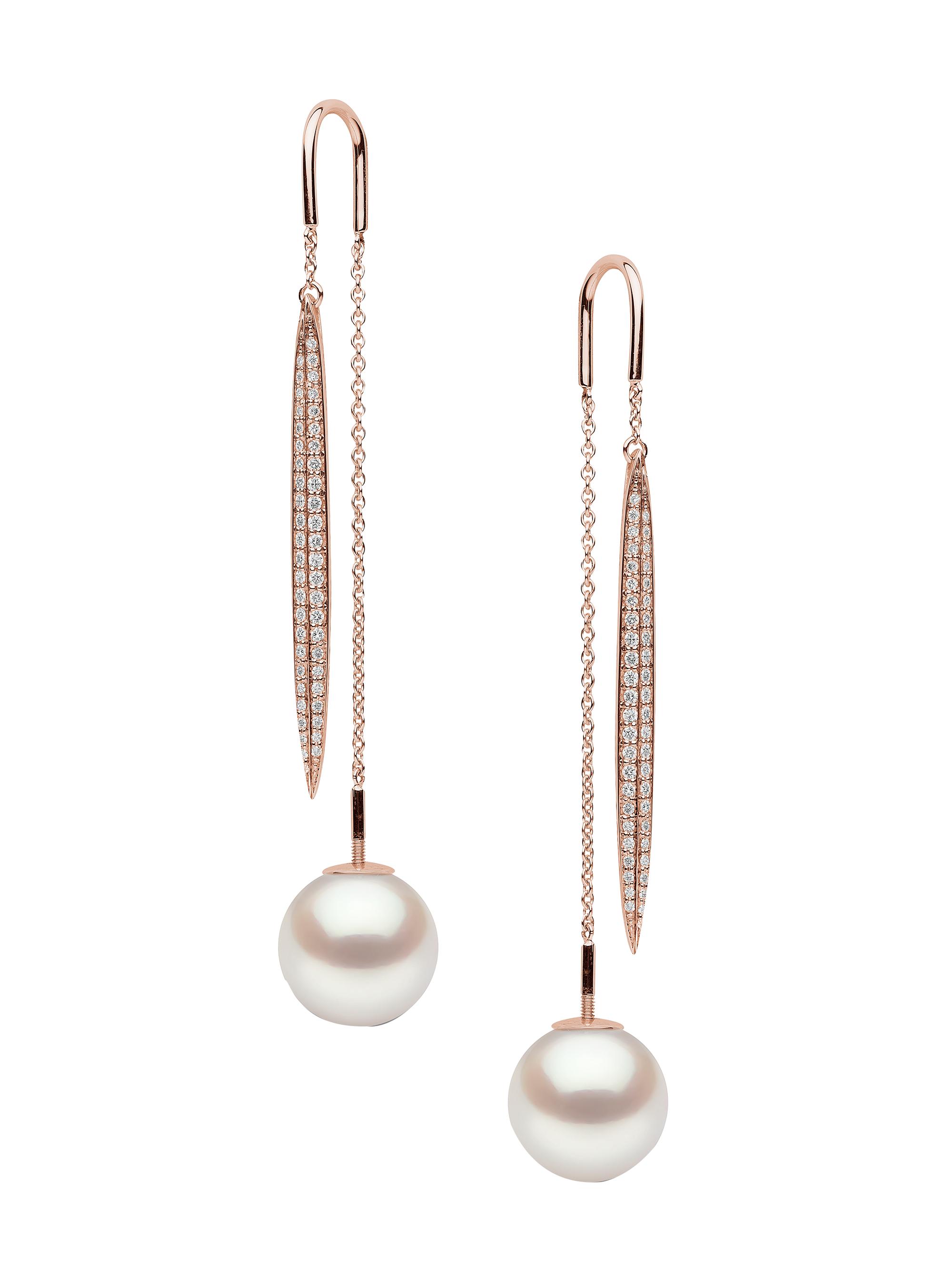 Yoko London Women's 18K Rose Gold, 9.6MM Freshwater Pearl & Diamond Threader Earrings - Rose Gold