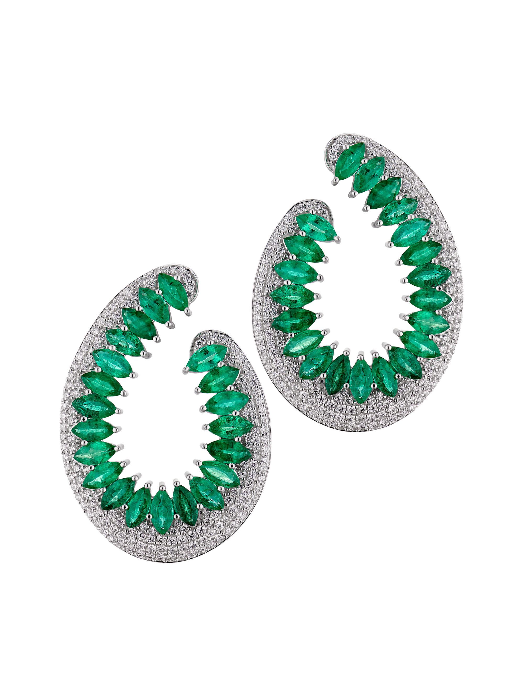 Hueb Women's Mirage 18K White Gold, Diamond & Emerald Front-Facing Hoop Earrings - White Gold