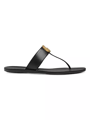 Marmont Leather Thong Sandals With Double G