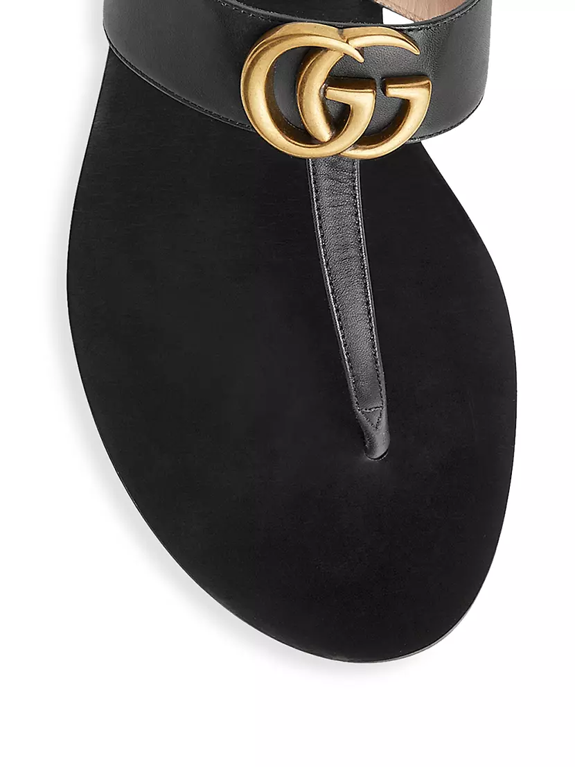 Shop Gucci Marmont Leather Thong Sandals With Double G