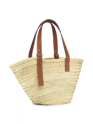 Medium leather-trimmed basket tote