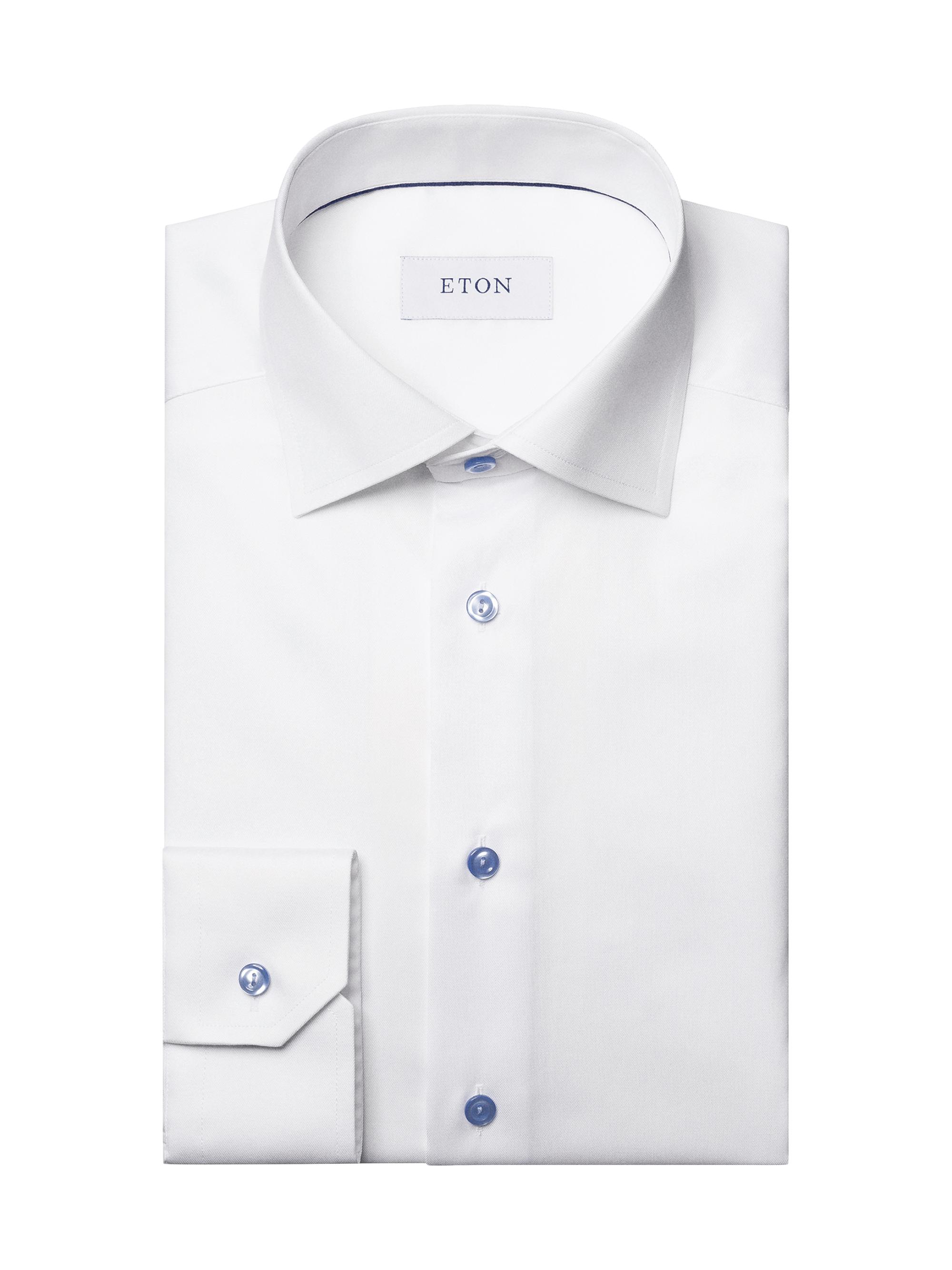 Eton Men's Contemporary-Fit Twill Dress Shirt with Blue Details - White