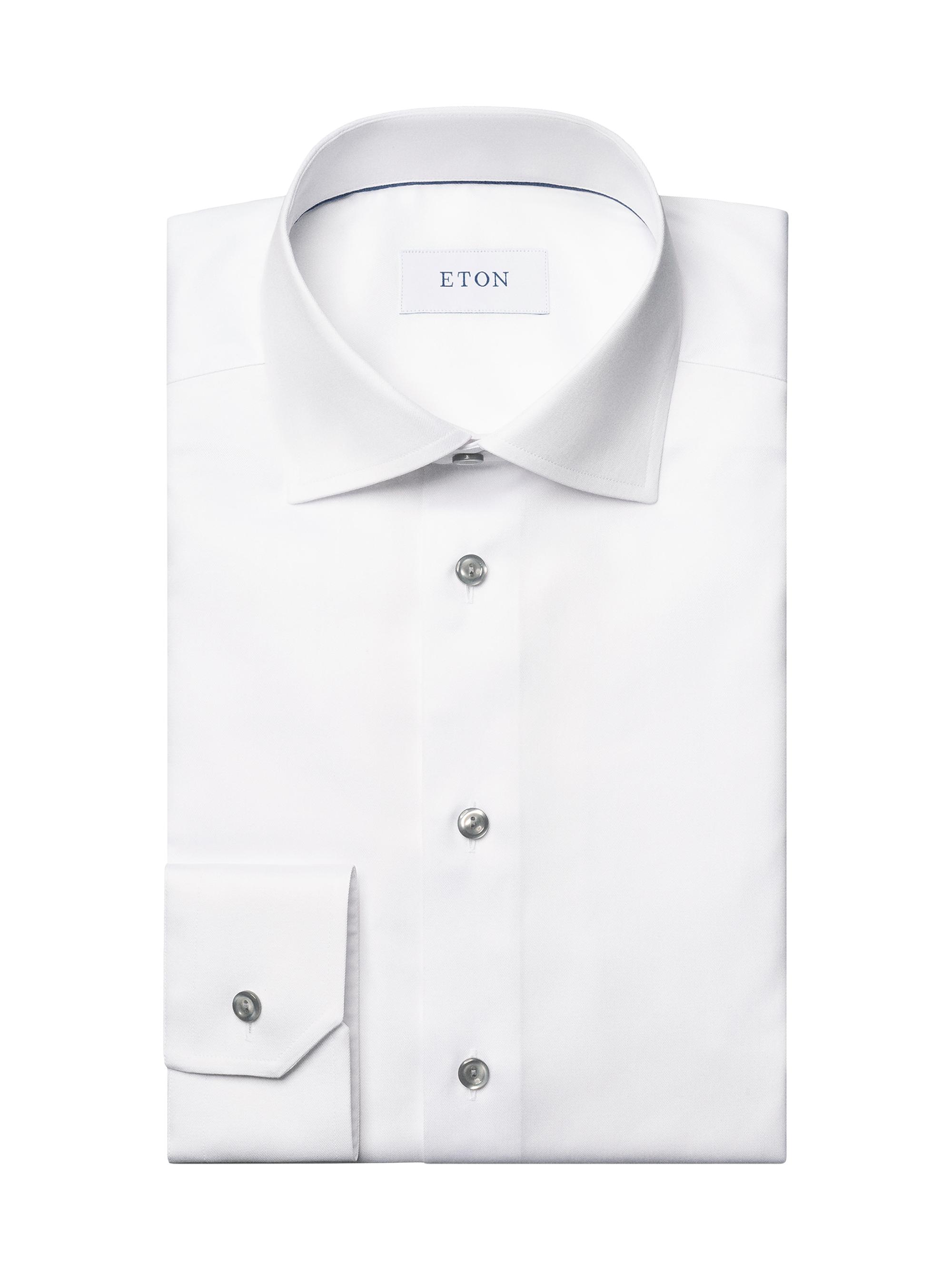 Eton Men's Contemporary-Fit Twill Dress Shirt with Grey Details - White