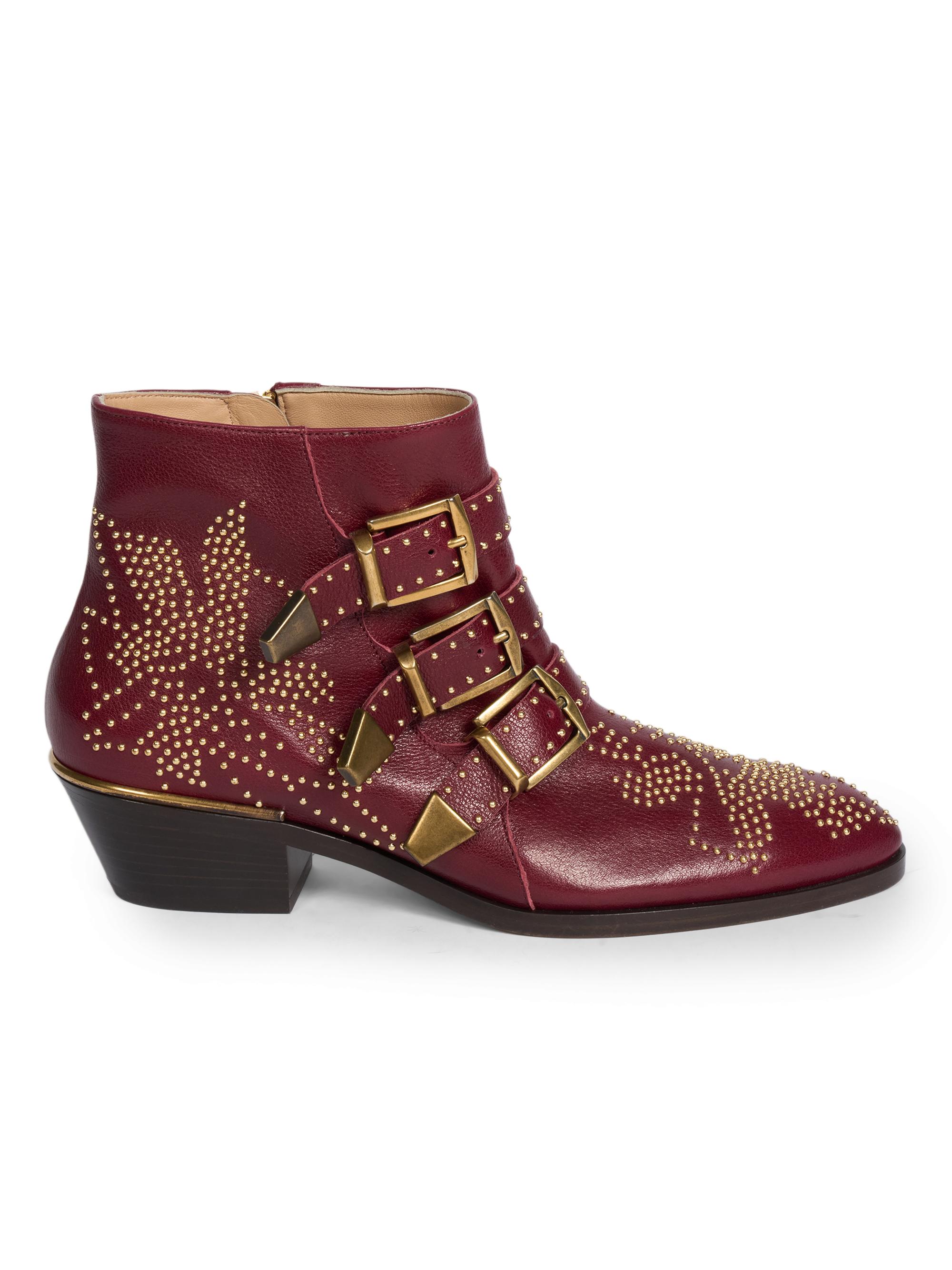 Chloé Women's Susanna Studded Leather Ankle Boots - Grenat Red