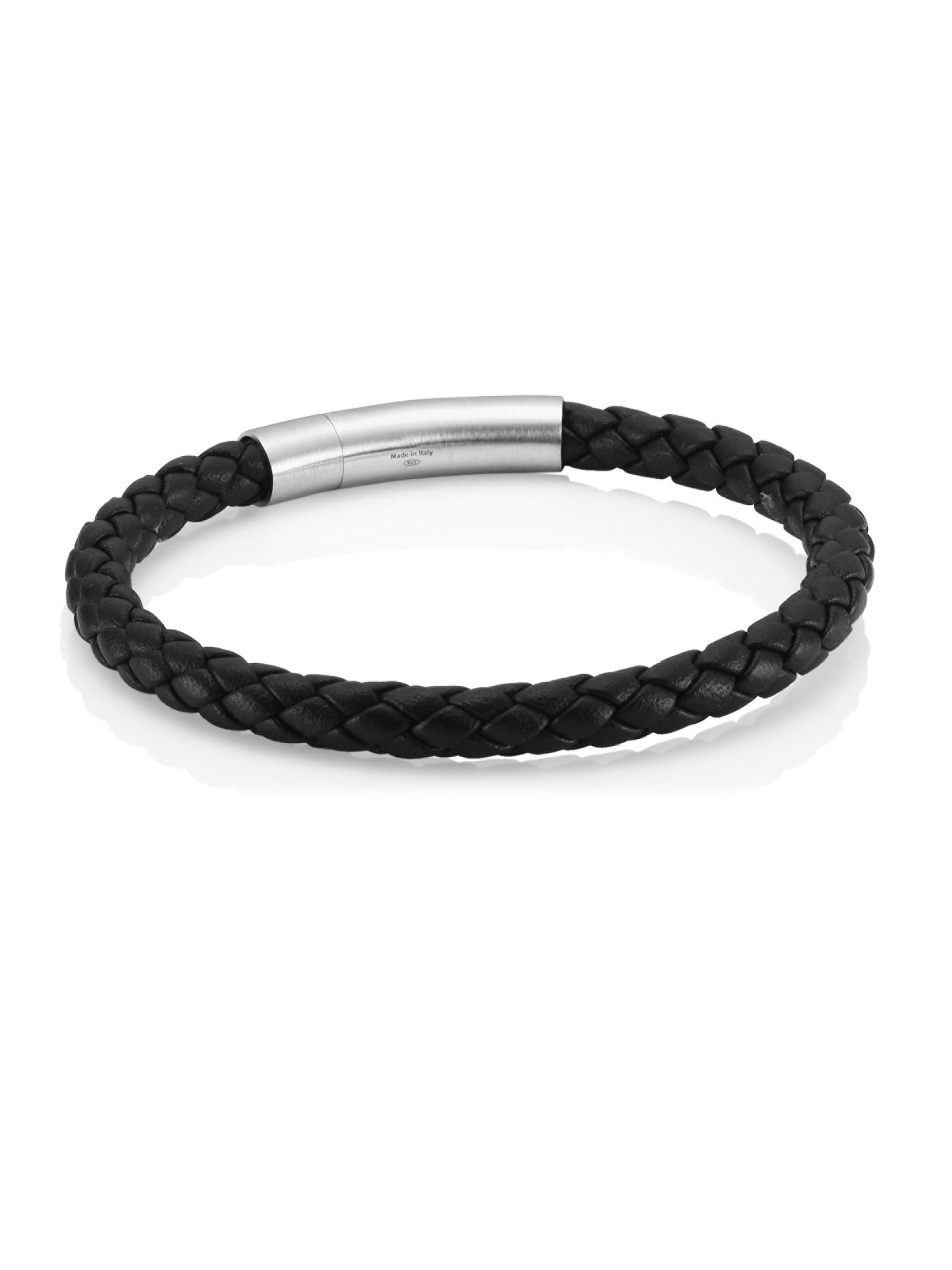 Tateossian Men's Sterling Silver & Leather Basketweave Bracelet - Black