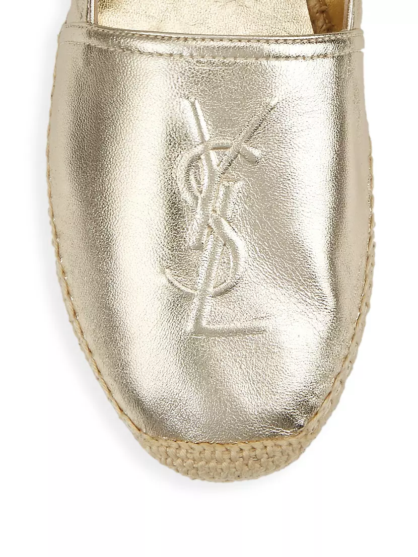 Saint Laurent YSL logo espadrille Silver Leather NEW IN BOX Size 36+  AUTHENTIC