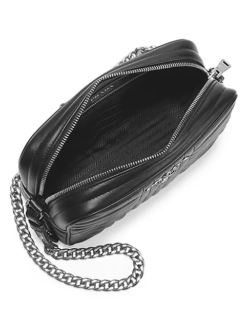 Prada Logo Leather Camera Bag In Black