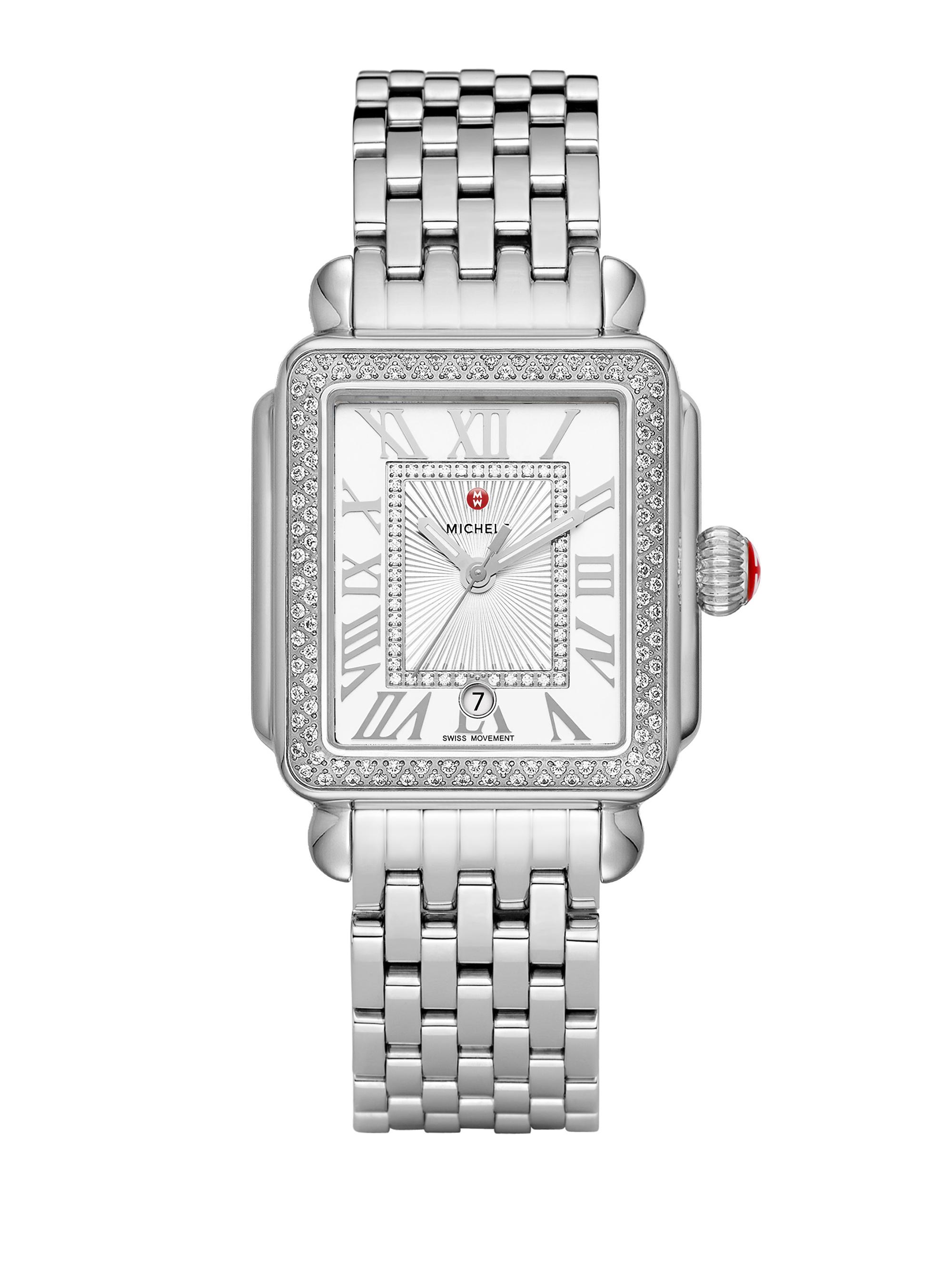 Michele Women's Deco Madison Diamond Stainless Steel Bracelet Watch - Silver