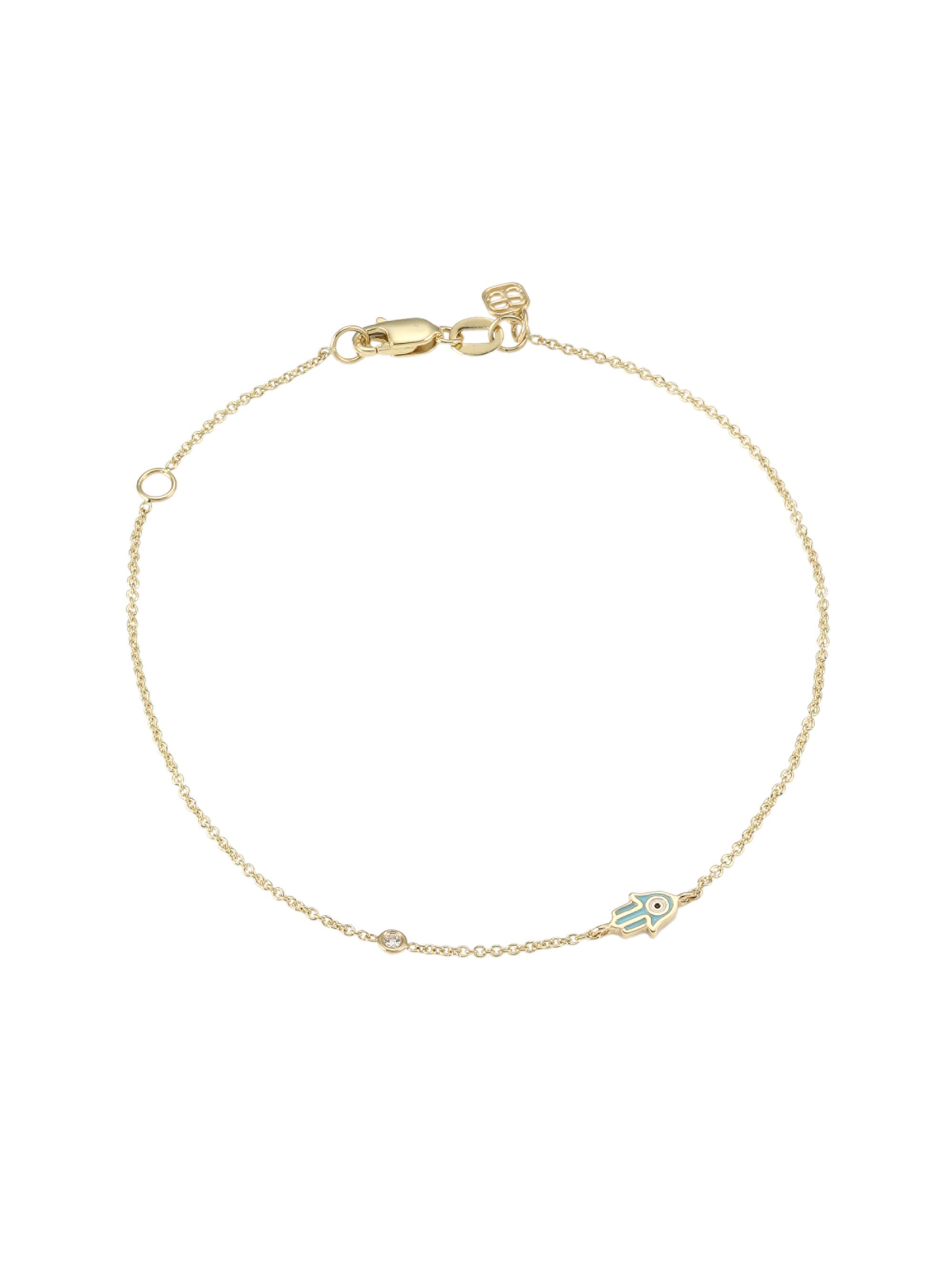 Sydney Evan Women's Mini 14K Yellow Gold Enamel, Turquoise & Diamond Hamsa Hand Bracelet