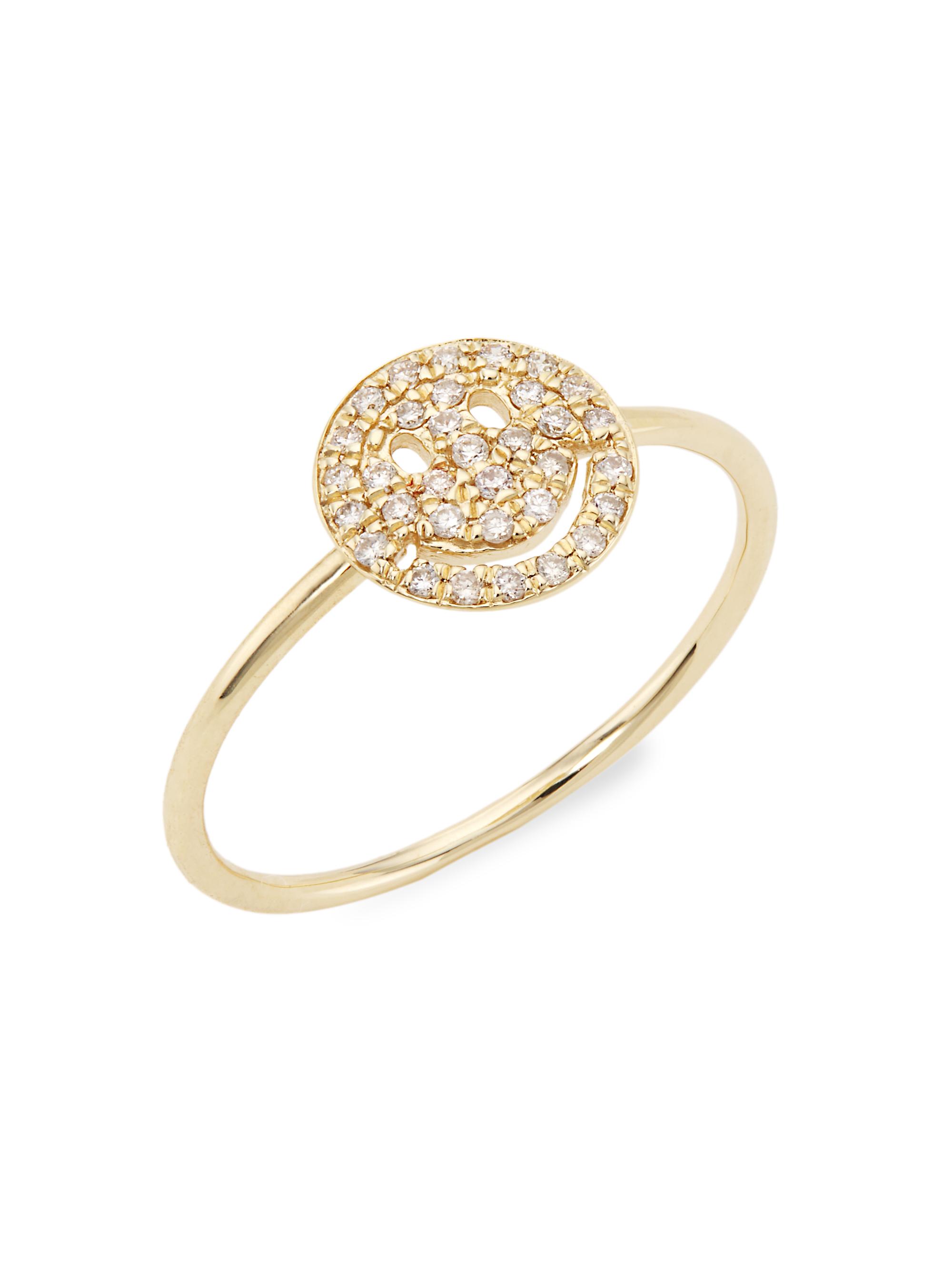 Sydney Evan Women's 14K Yellow Gold & Diamond Happy-Face Ring