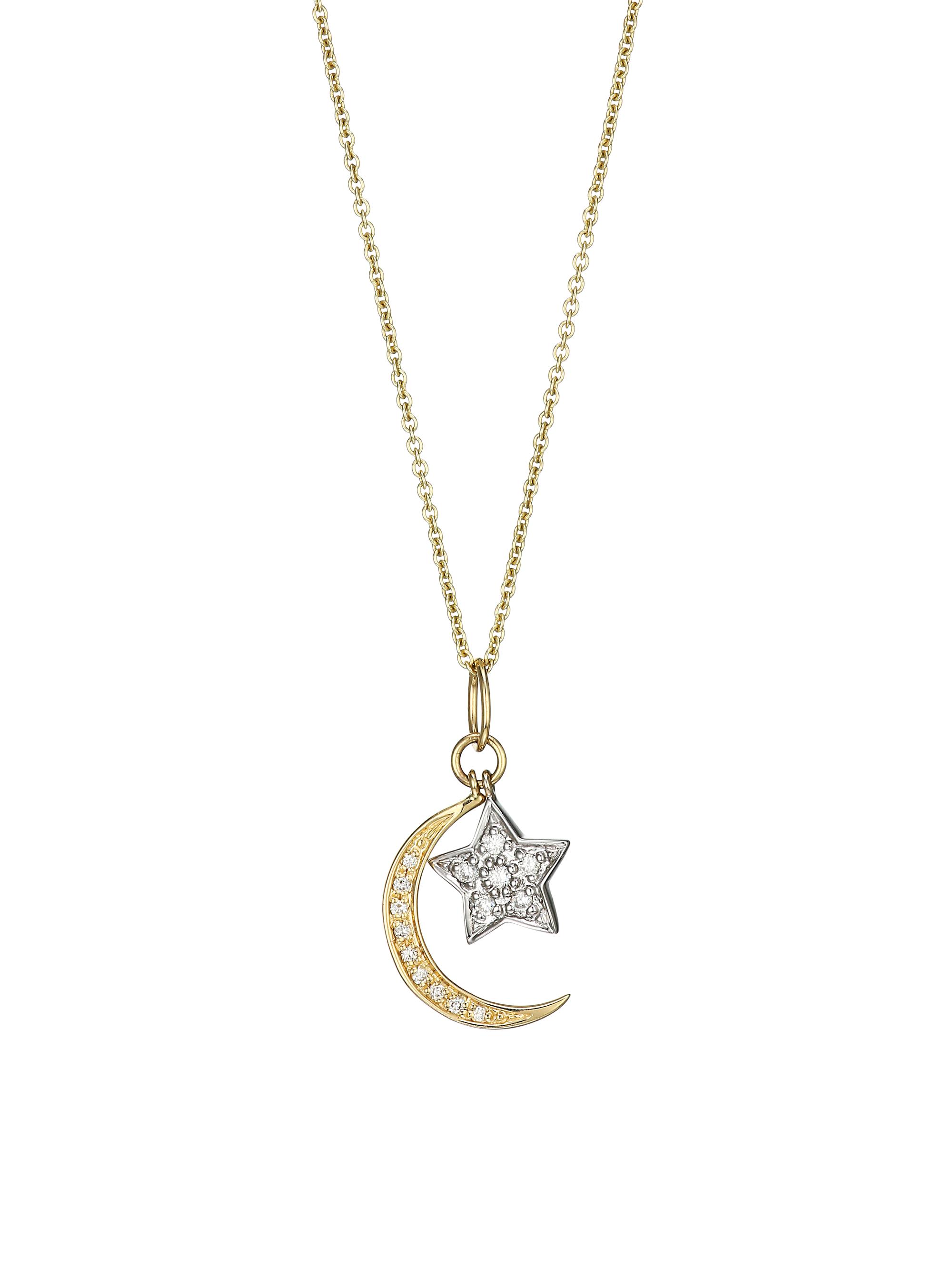 Sydney Evan Women's 14K Gold Diamond Moon & Star Pendant Necklace