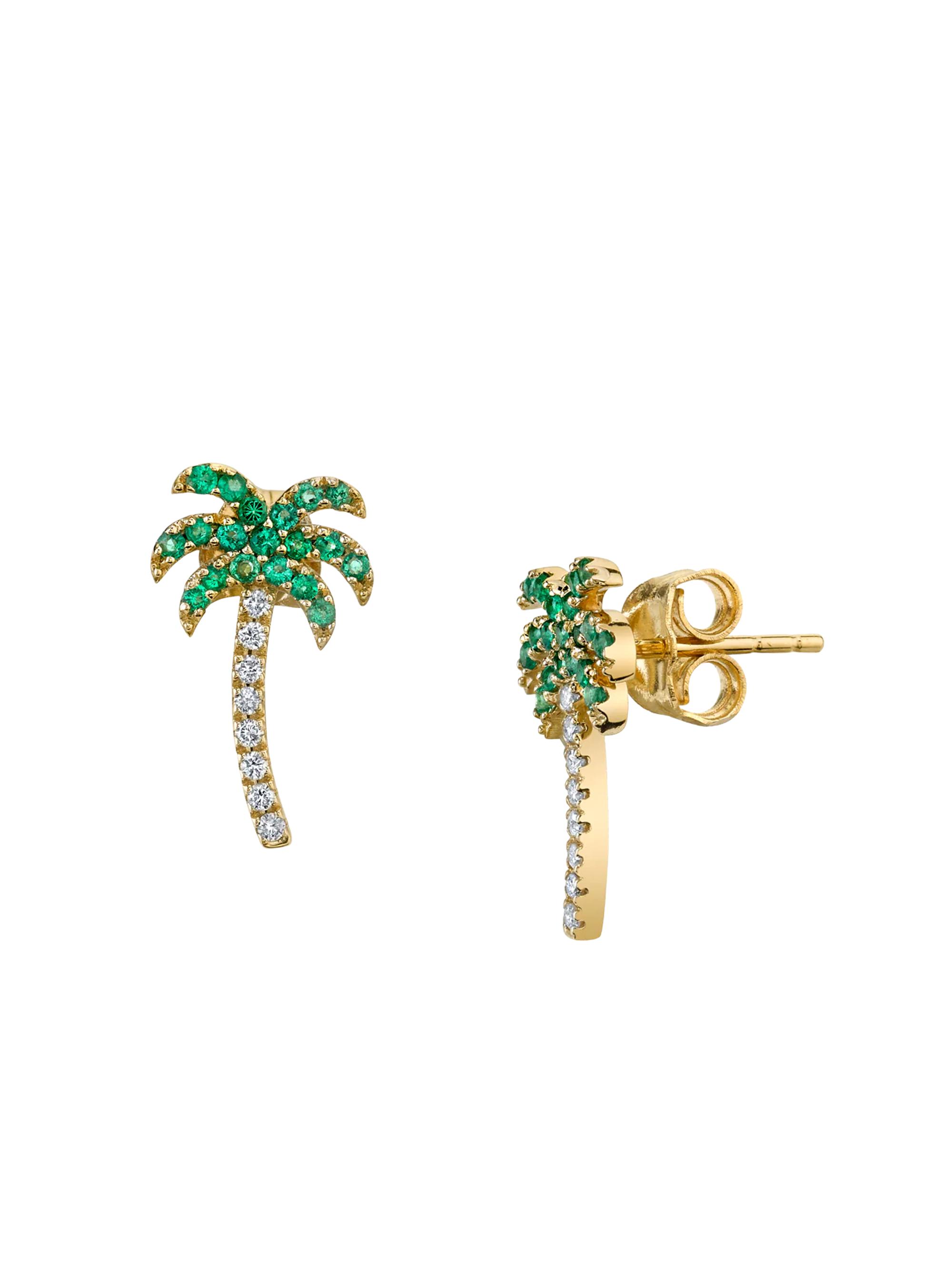 Sydney Evan Women's California Love 14K Yellow Gold, Emerald & 0.04 TCW Diamond Palm Tree Stud Earrings - Palm