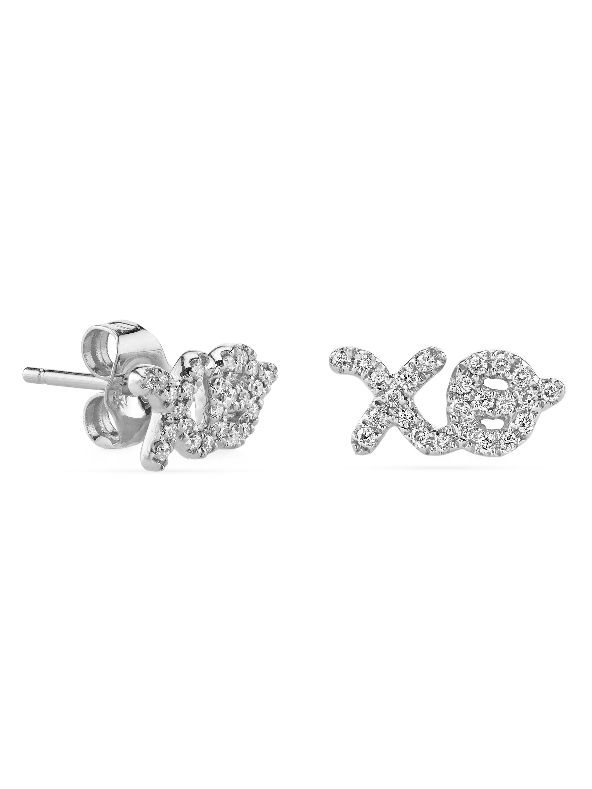 Sydney Evan Women's Initials & Scripts 14K White Gold & 0.09 TCW Diamond "XO" Single Stud Earring - Whitegold