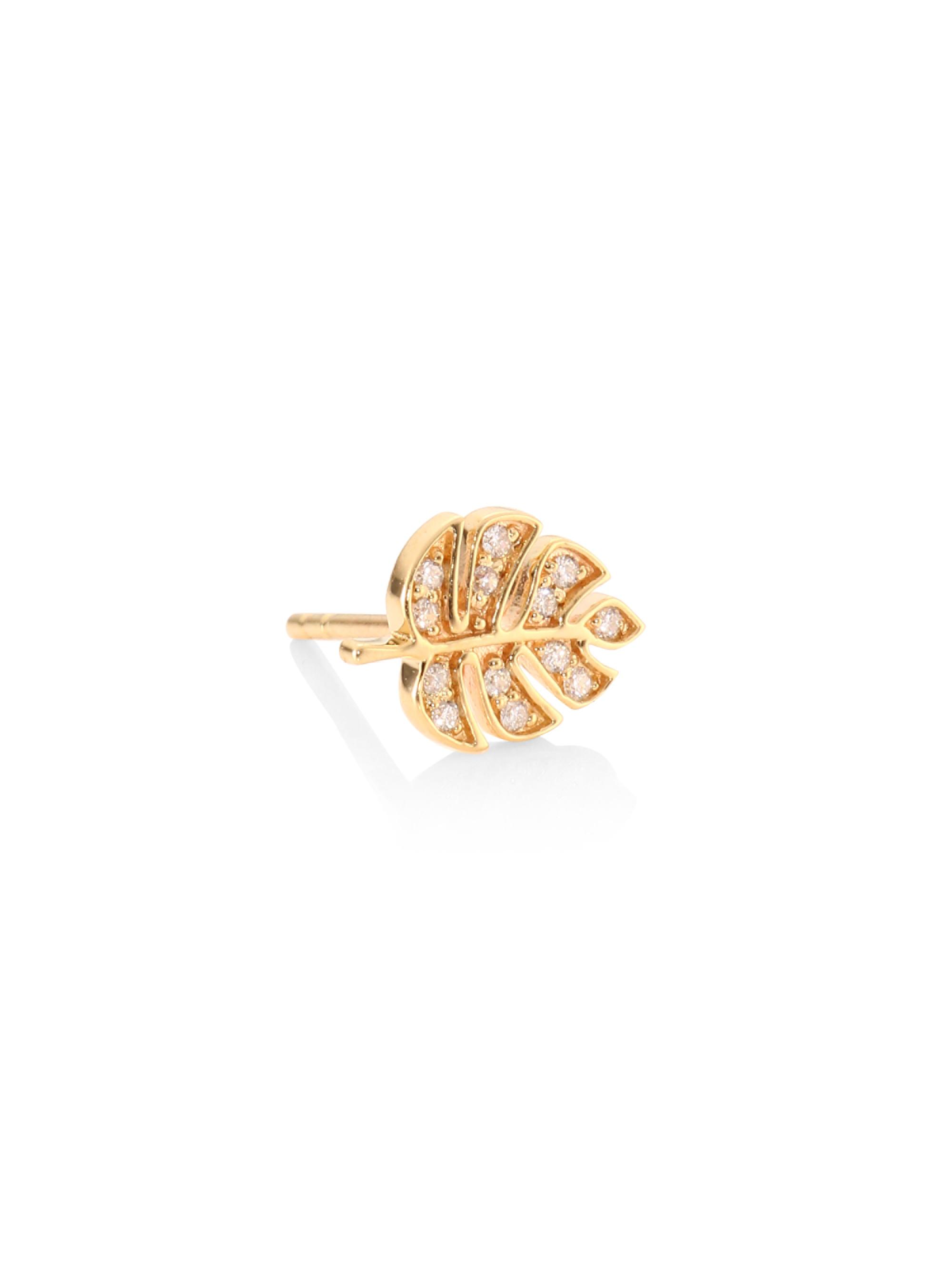 Sydney Evan Women's 14K Yellow Gold & Diamond Mini Monstera Leaf Single Stud Earring