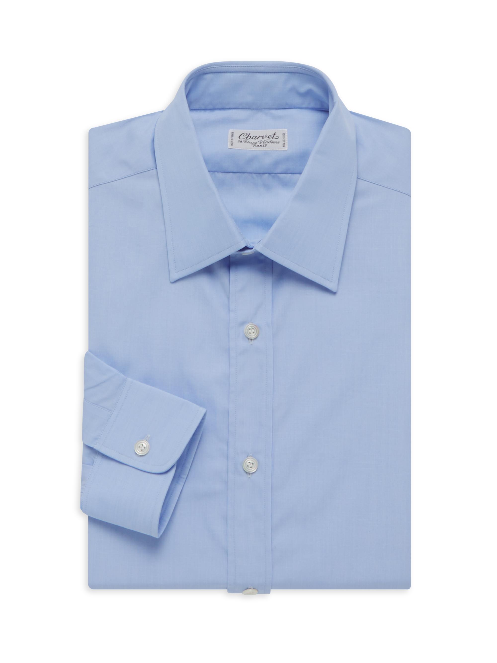 Charvet Men's Cotton Button-Up Shirt - Medium Blue